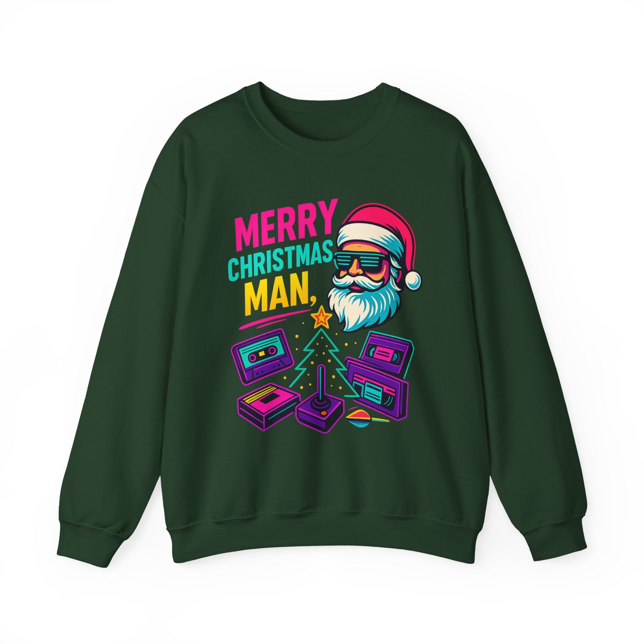 Merry Christmas Man Sweatshirt — Retro Gamer Santa Holiday Crewneck
