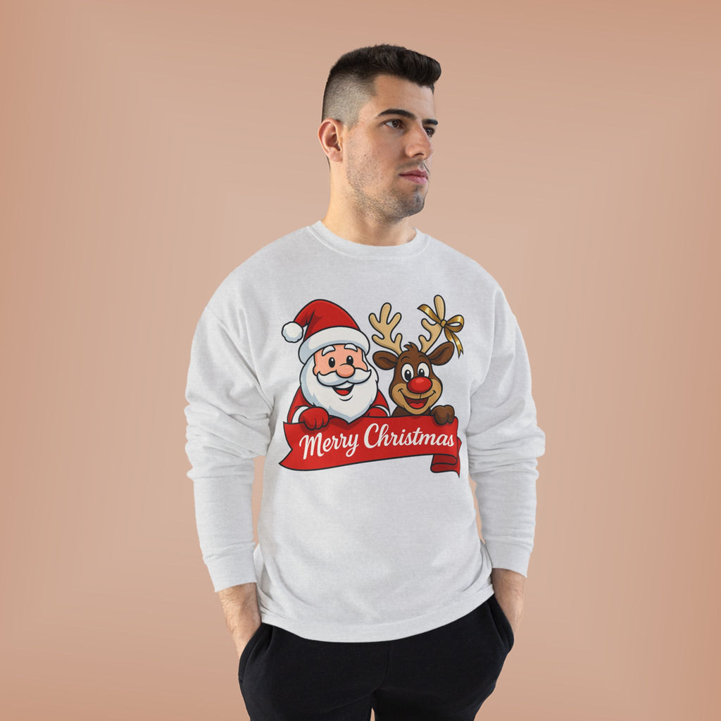 Christmas Crewneck Sweatshirt — Santa & Reindeer "Merry Christmas" Design