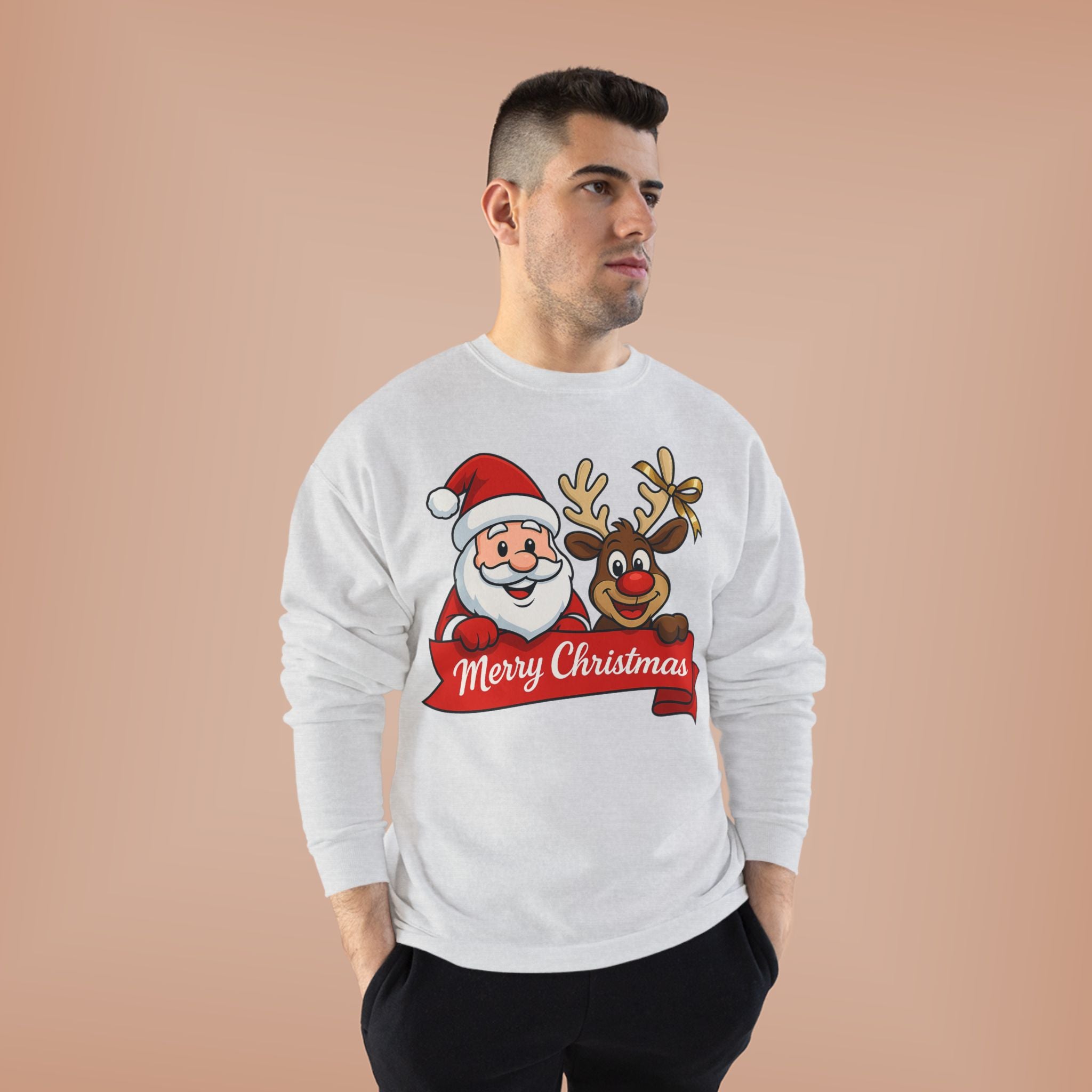 Christmas Crewneck Sweatshirt — Santa & Reindeer "Merry Christmas" Design