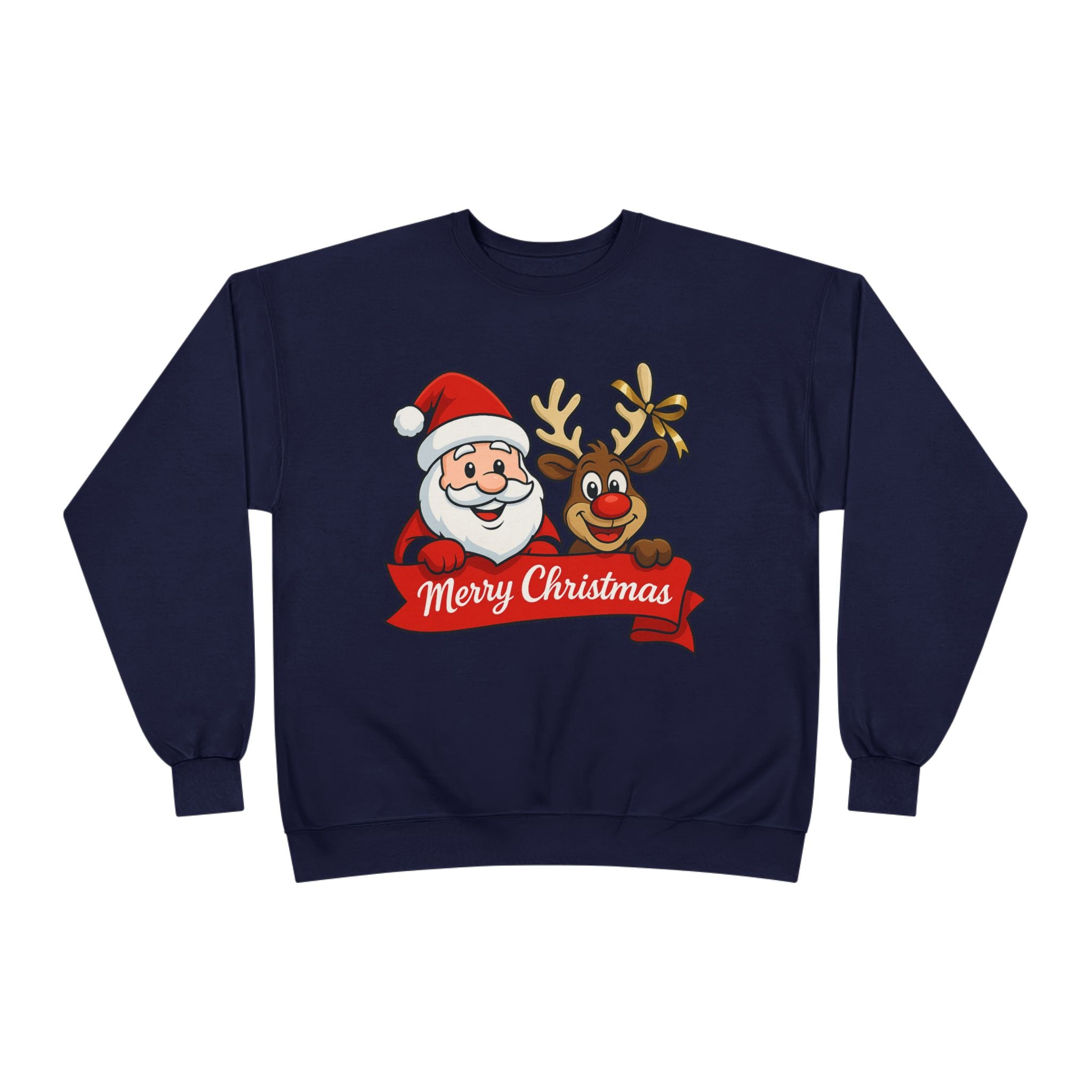 Christmas Crewneck Sweatshirt — Santa & Reindeer "Merry Christmas" Design