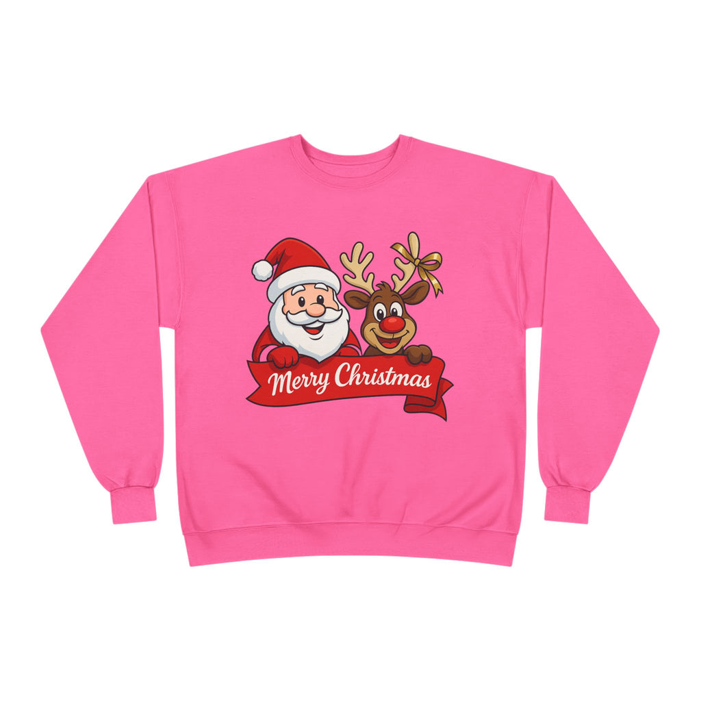 Christmas Crewneck Sweatshirt — Santa & Reindeer "Merry Christmas" Design