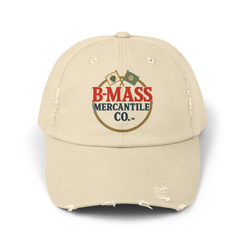 Vintage-Inspired Distressed Cap with B-Mass Mercantile Co. Logo
