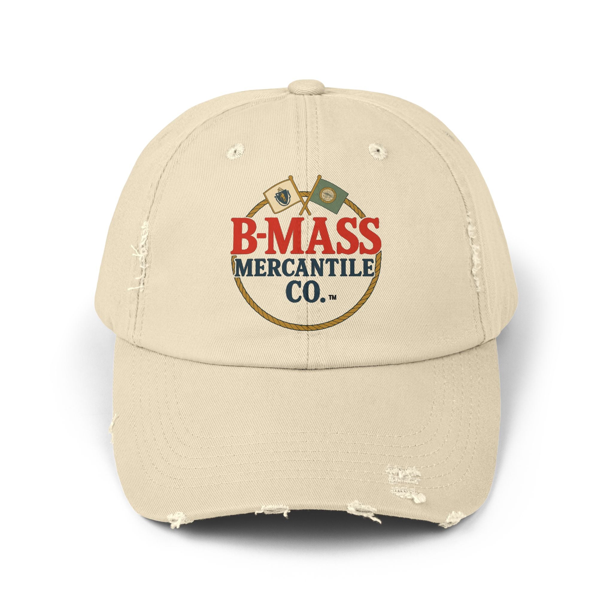 Vintage-Inspired Distressed Cap with B-Mass Mercantile Co. Logo