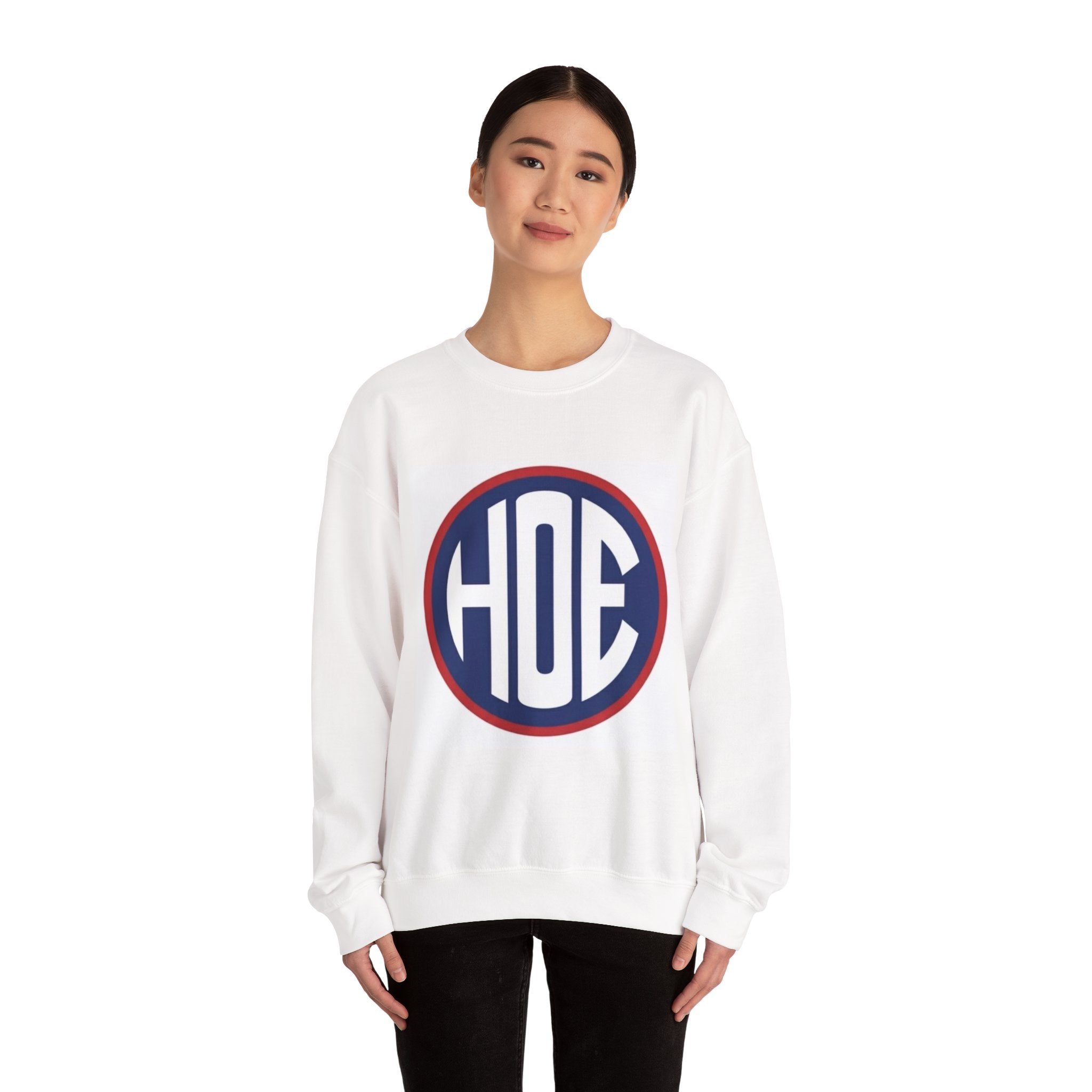 HOE Monogram Crewneck Sweatshirt — Retro Circle Logo Pullover