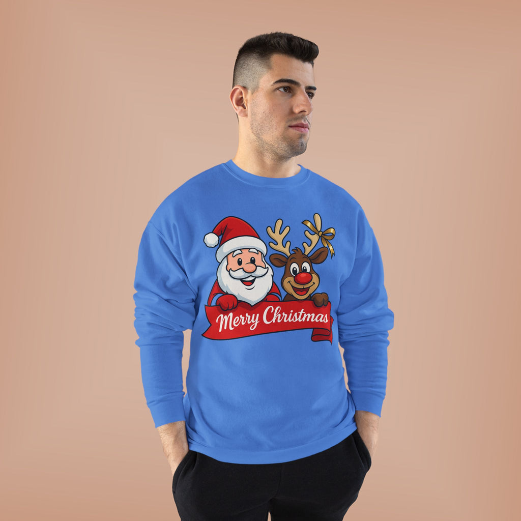 Christmas Crewneck Sweatshirt — Santa & Reindeer "Merry Christmas" Design