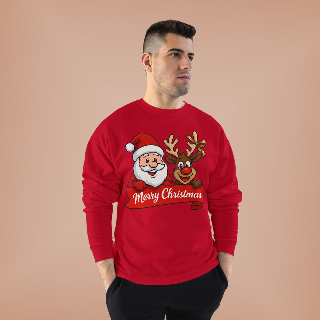 Christmas Crewneck Sweatshirt — Santa & Reindeer "Merry Christmas" Design