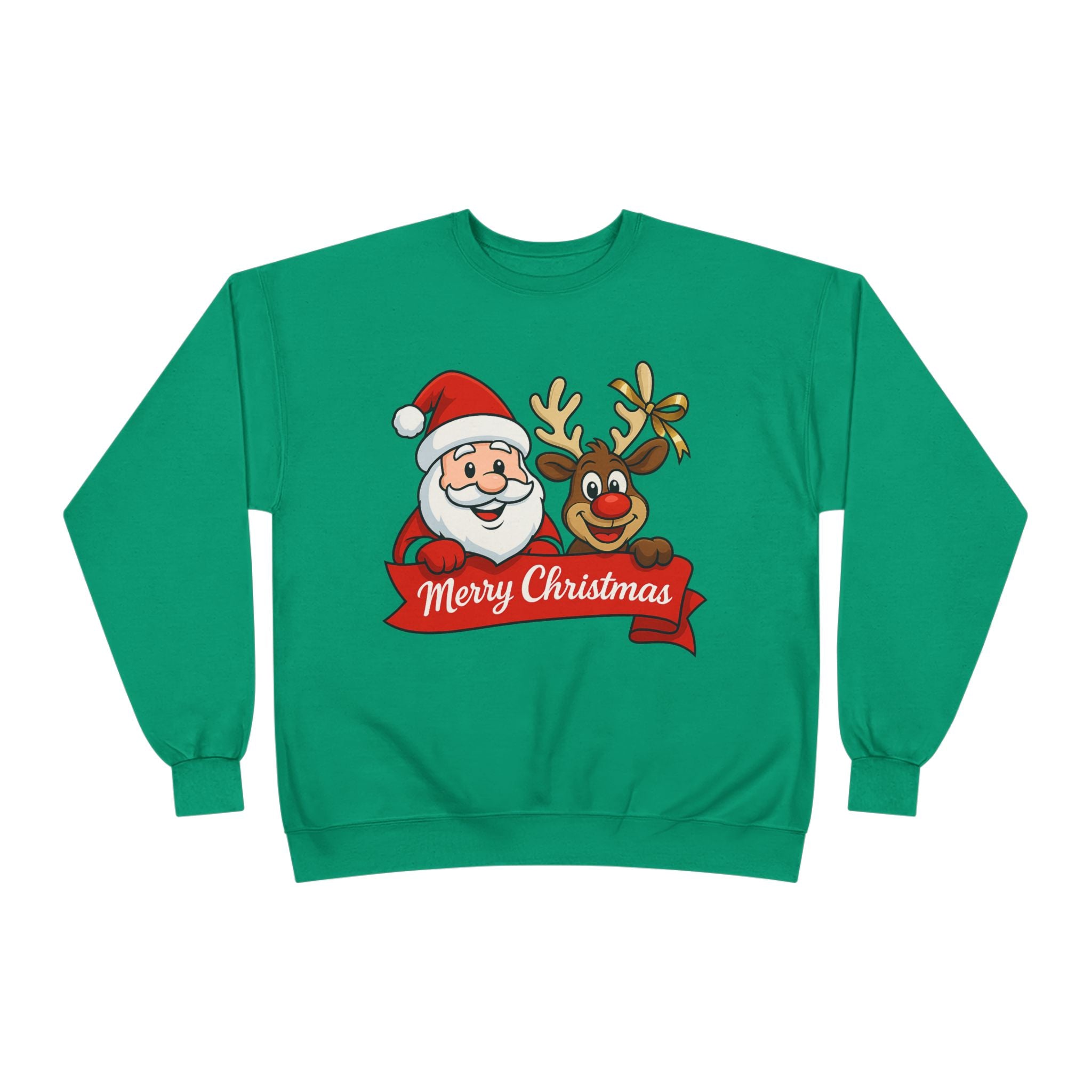 Christmas Crewneck Sweatshirt — Santa & Reindeer "Merry Christmas" Design