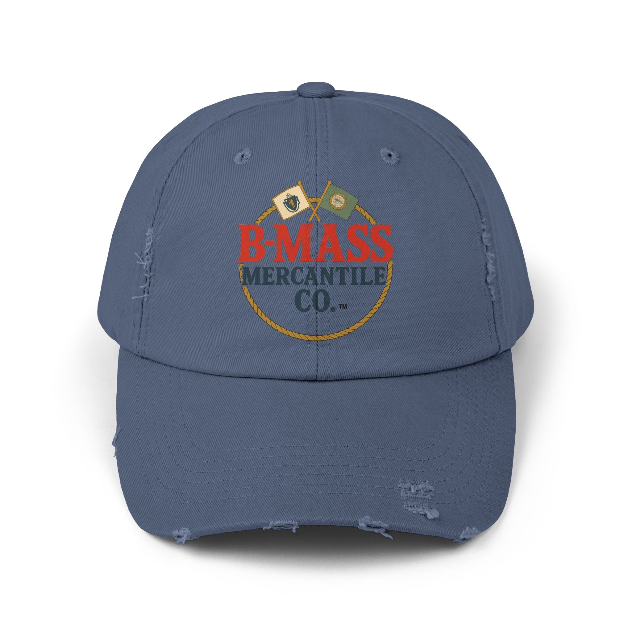 Vintage-Inspired Distressed Cap with B-Mass Mercantile Co. Logo