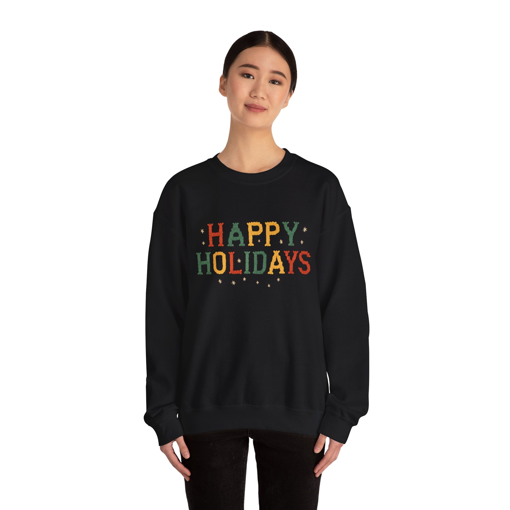 Happy Holidays Crewneck Sweatshirt — Festive Holiday Graphic Pullover