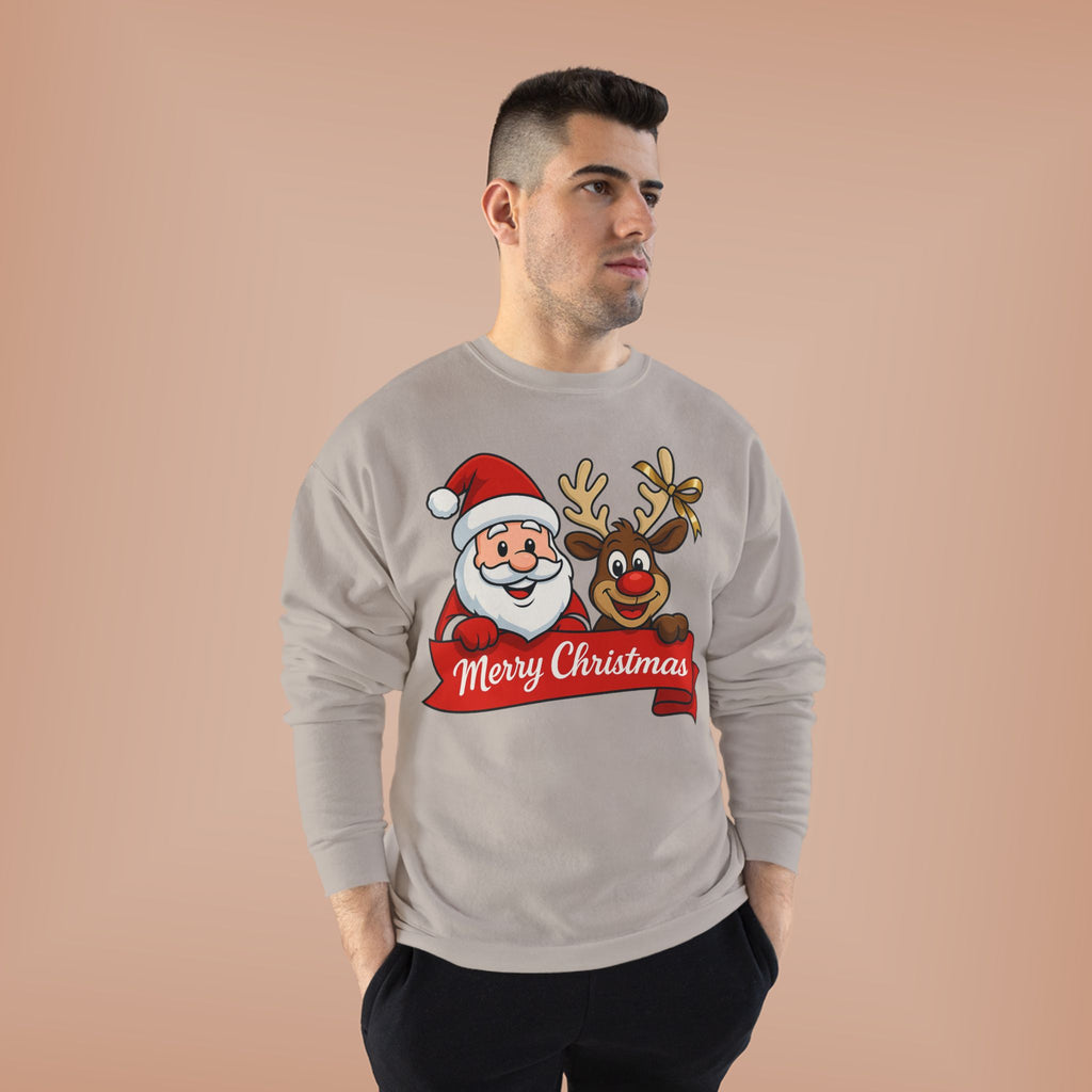 Christmas Crewneck Sweatshirt — Santa & Reindeer "Merry Christmas" Design