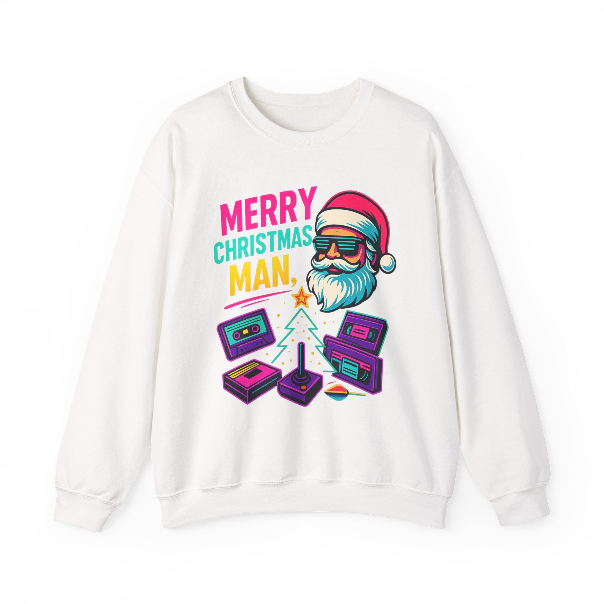 Merry Christmas Man Sweatshirt — Retro Gamer Santa Holiday Crewneck