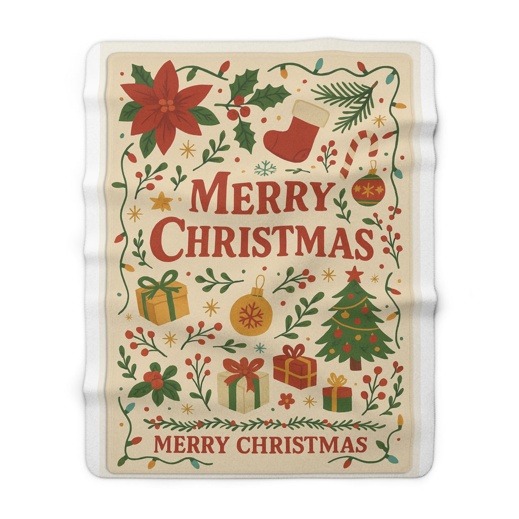 Christmas Sherpa Fleece Blanket - Cozy Holiday Decor with Merry Christmas Design