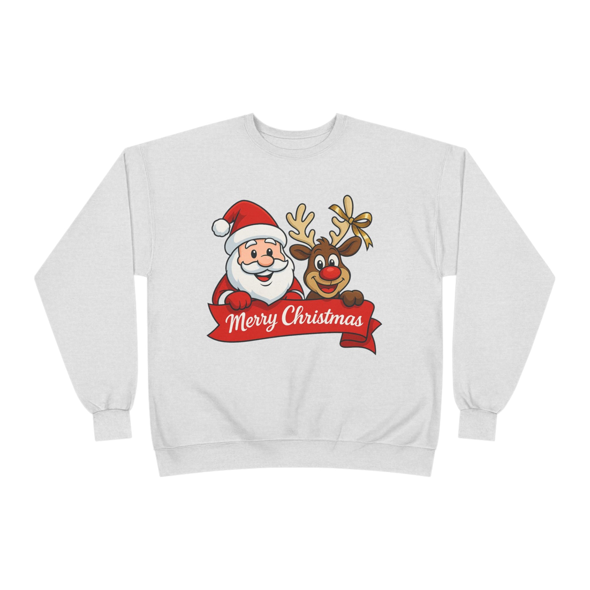 Christmas Crewneck Sweatshirt — Santa & Reindeer "Merry Christmas" Design