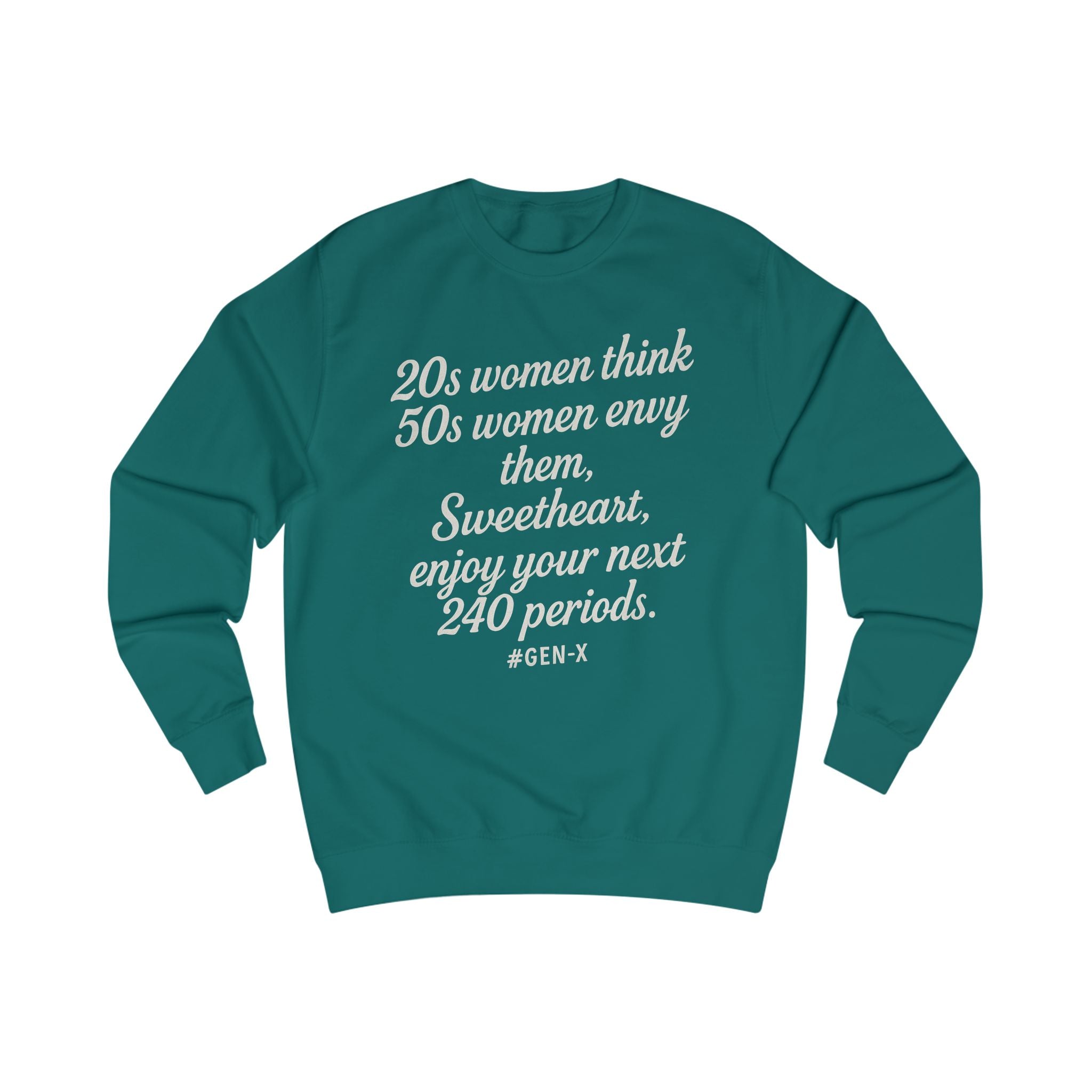 Sweatshirt — "20s women think, 50s women envy them" Retro Script Crewneck