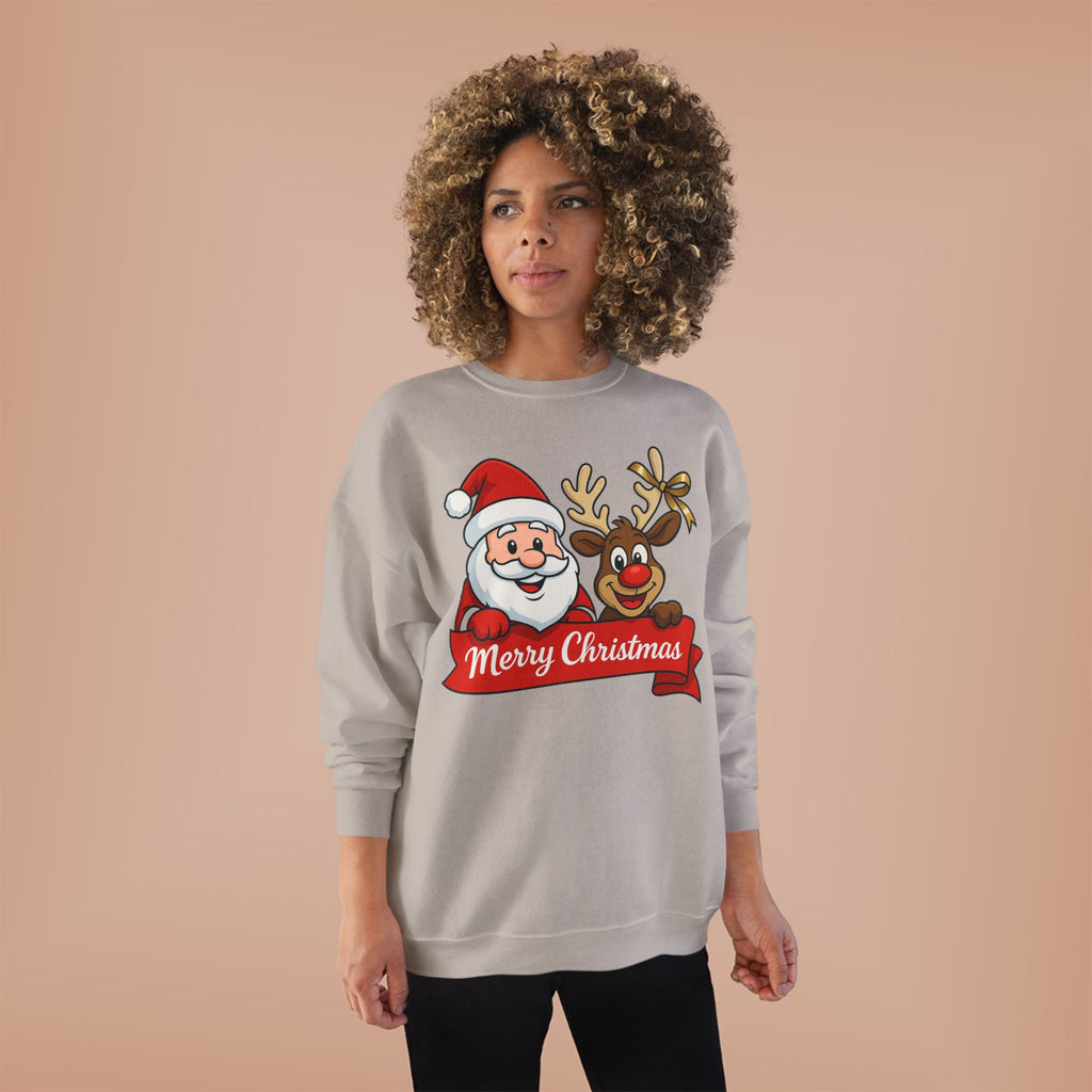Christmas Crewneck Sweatshirt — Santa & Reindeer "Merry Christmas" Design