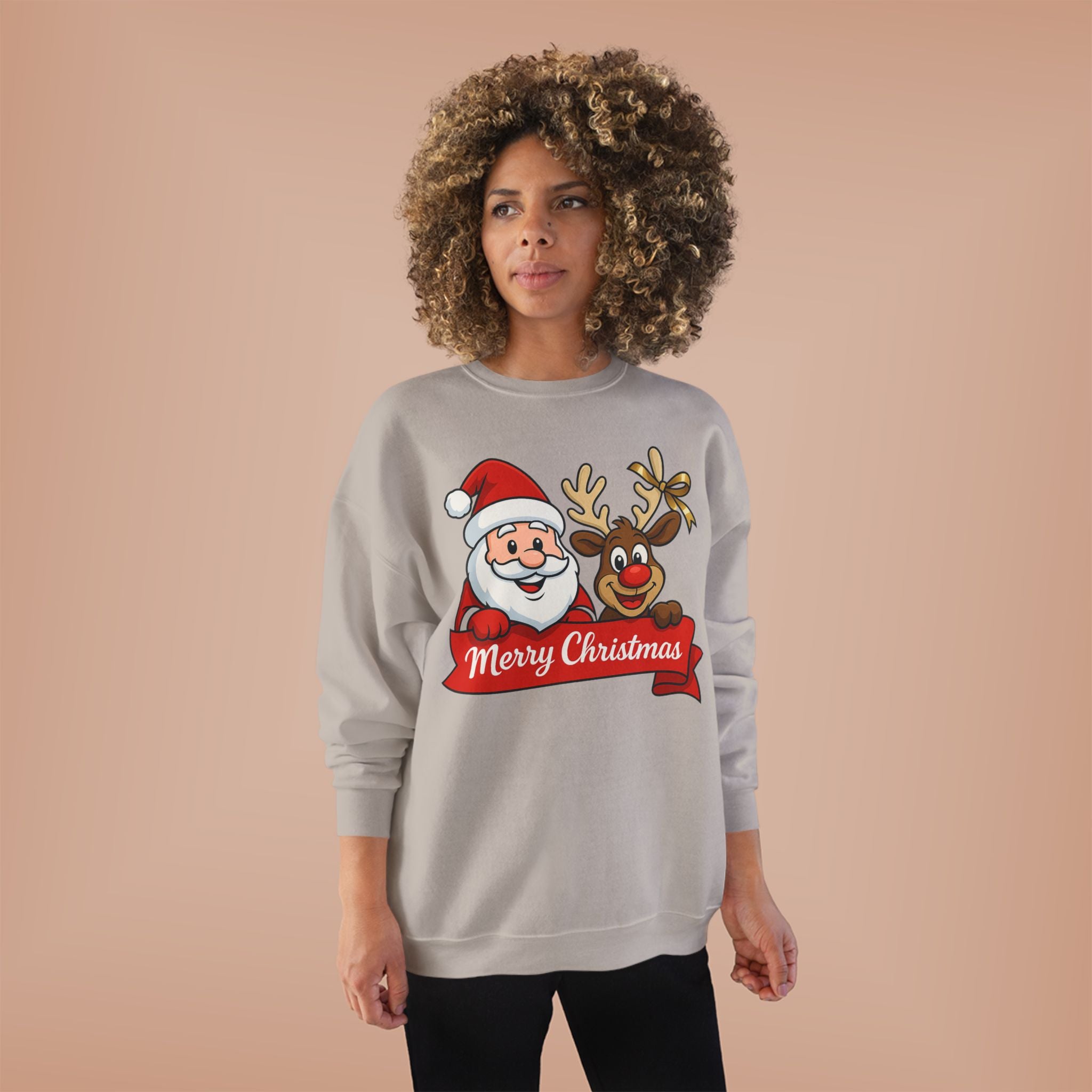 Christmas Crewneck Sweatshirt — Santa & Reindeer "Merry Christmas" Design