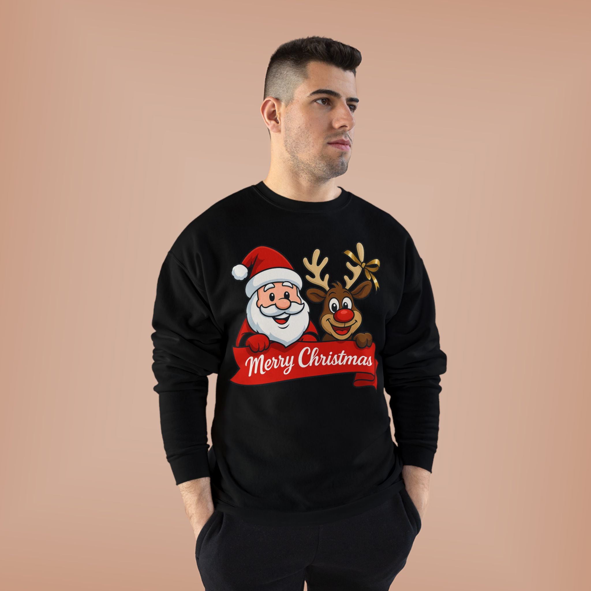 Christmas Crewneck Sweatshirt — Santa & Reindeer "Merry Christmas" Design
