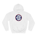 College Monogram Hoodie — Circular 'HOE' Retro Campus Logo