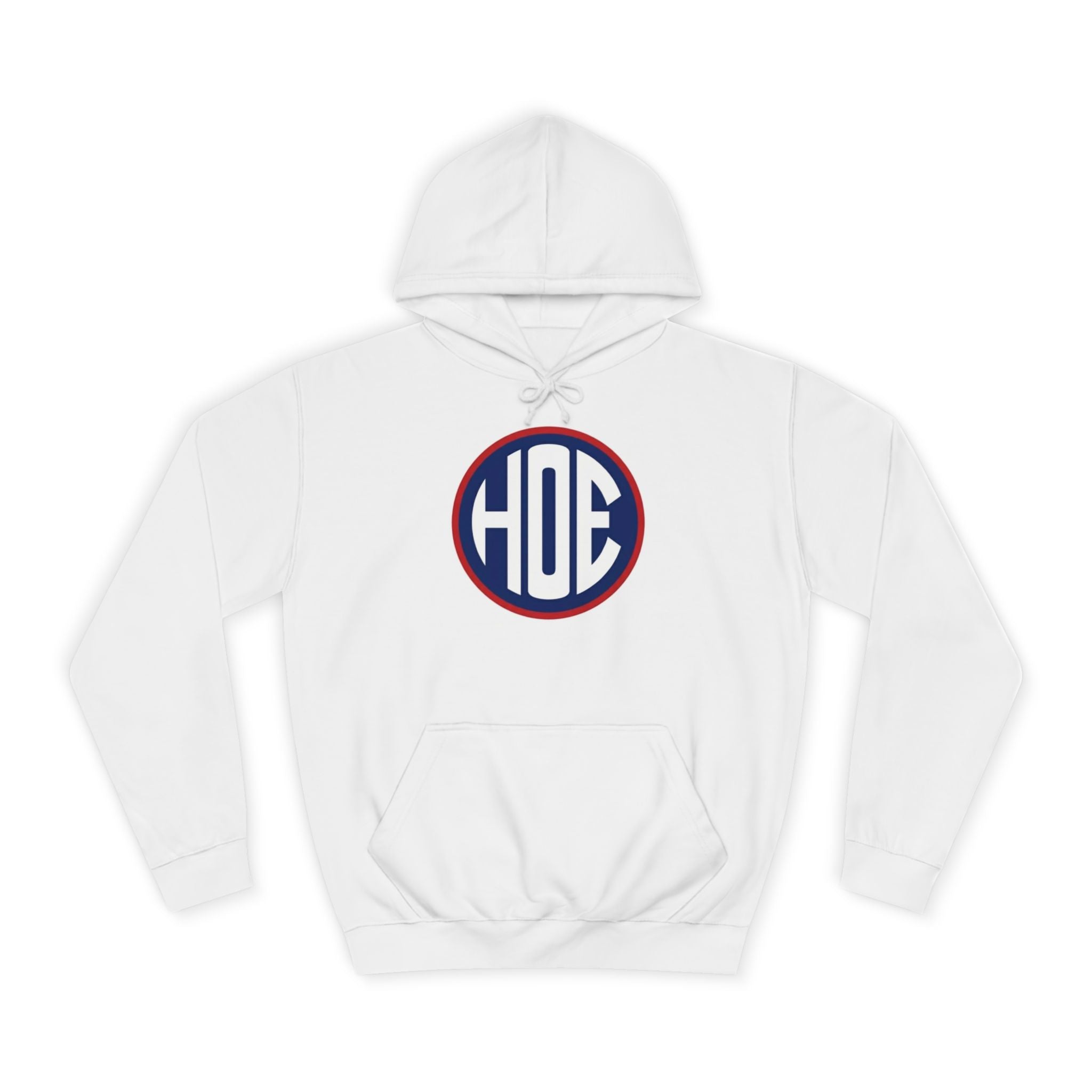 College Monogram Hoodie — Circular 'HOE' Retro Campus Logo