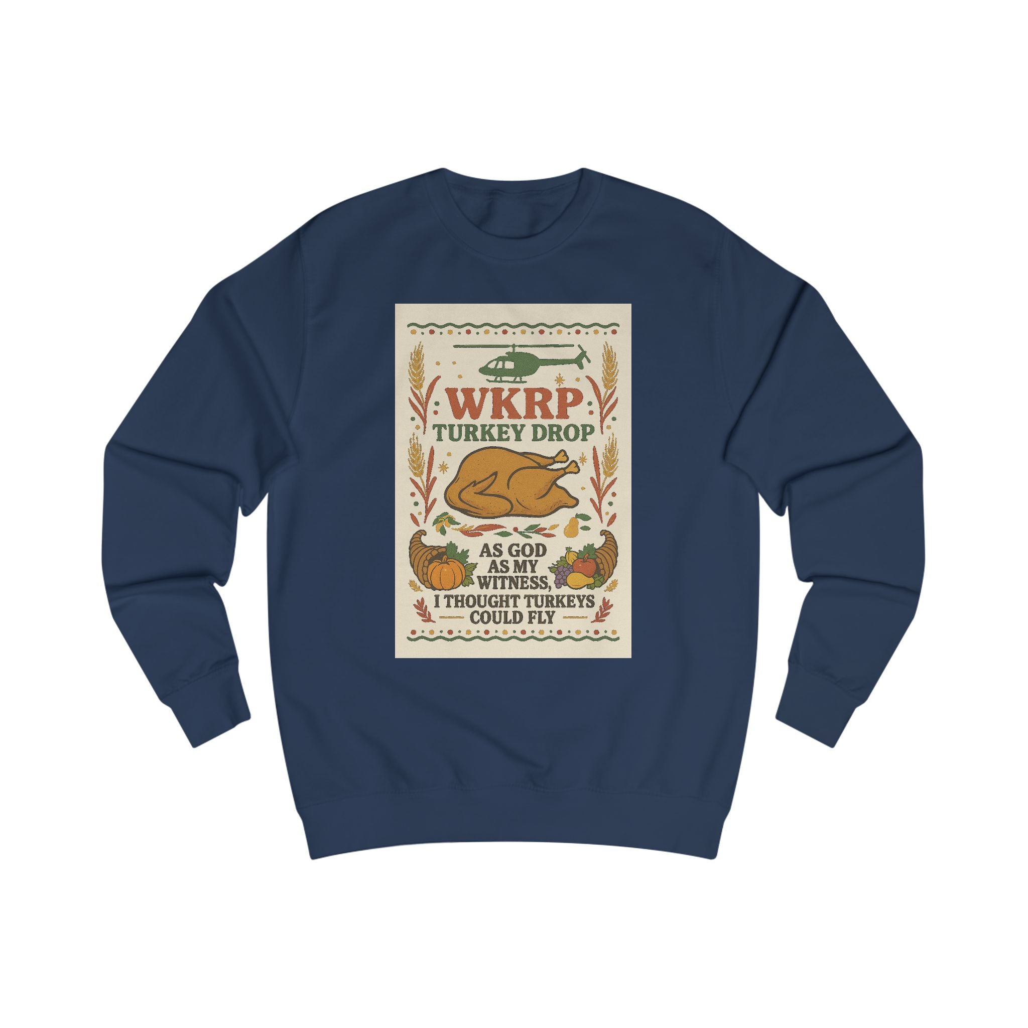 WKRP Turkey Drop Unisex Sweatshirt - Cozy Fall Apparel for Thanksgiving Celebrations