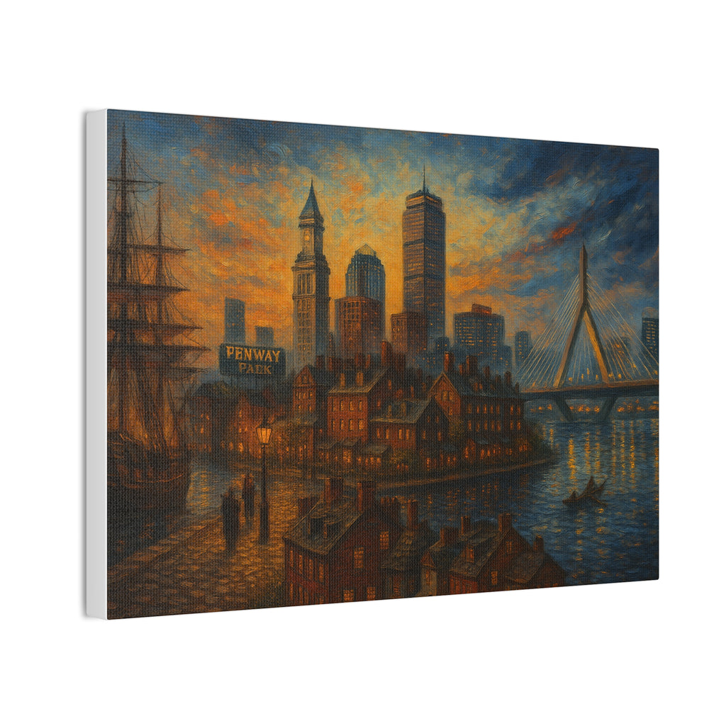 Boston Harbor Sunset Canvas Stretched Wall Art — Fenway Park Skyline Print