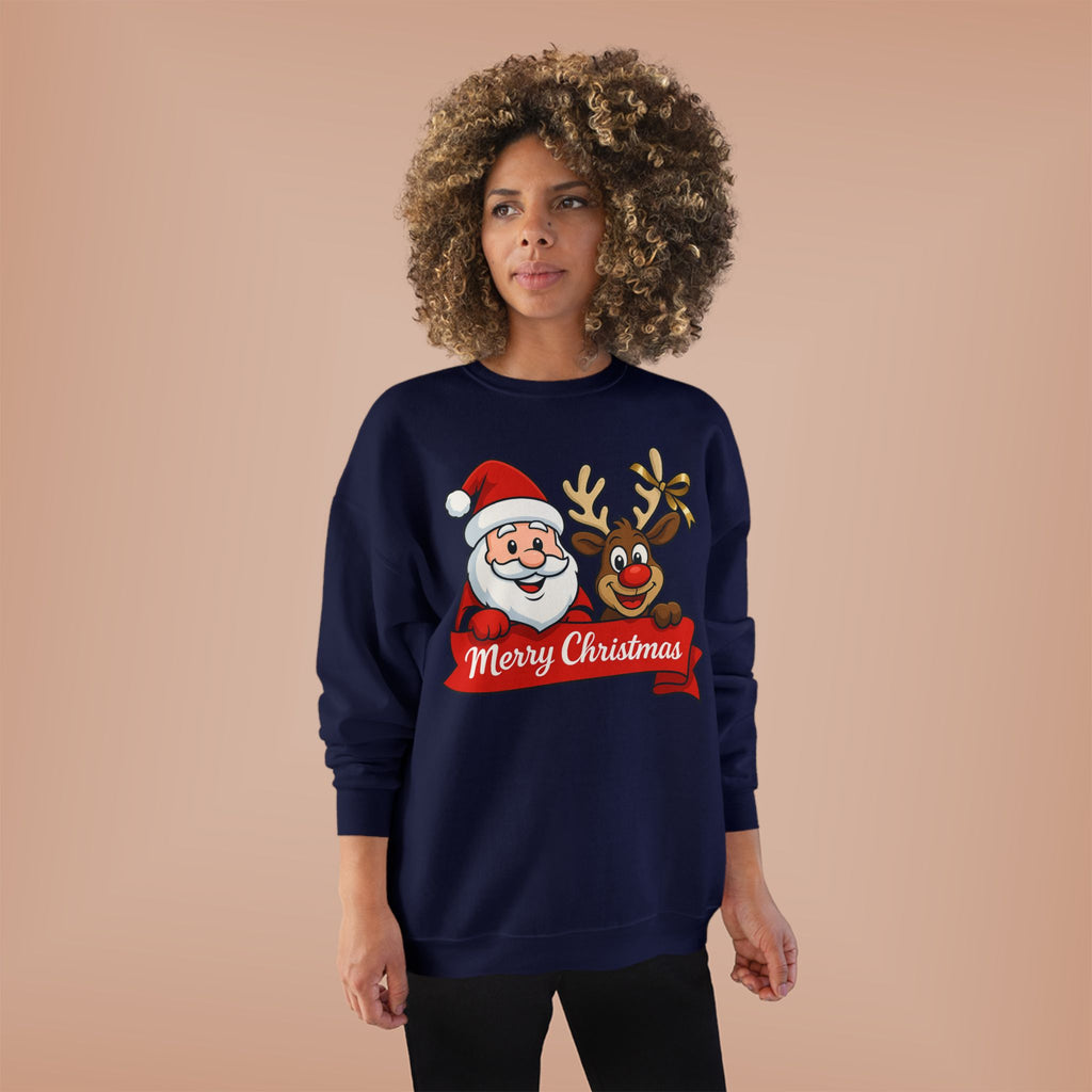 Christmas Crewneck Sweatshirt — Santa & Reindeer "Merry Christmas" Design