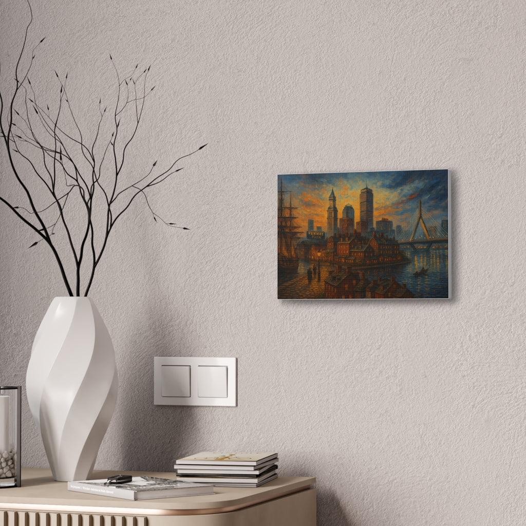 Boston Harbor Sunset Canvas Stretched Wall Art — Fenway Park Skyline Print