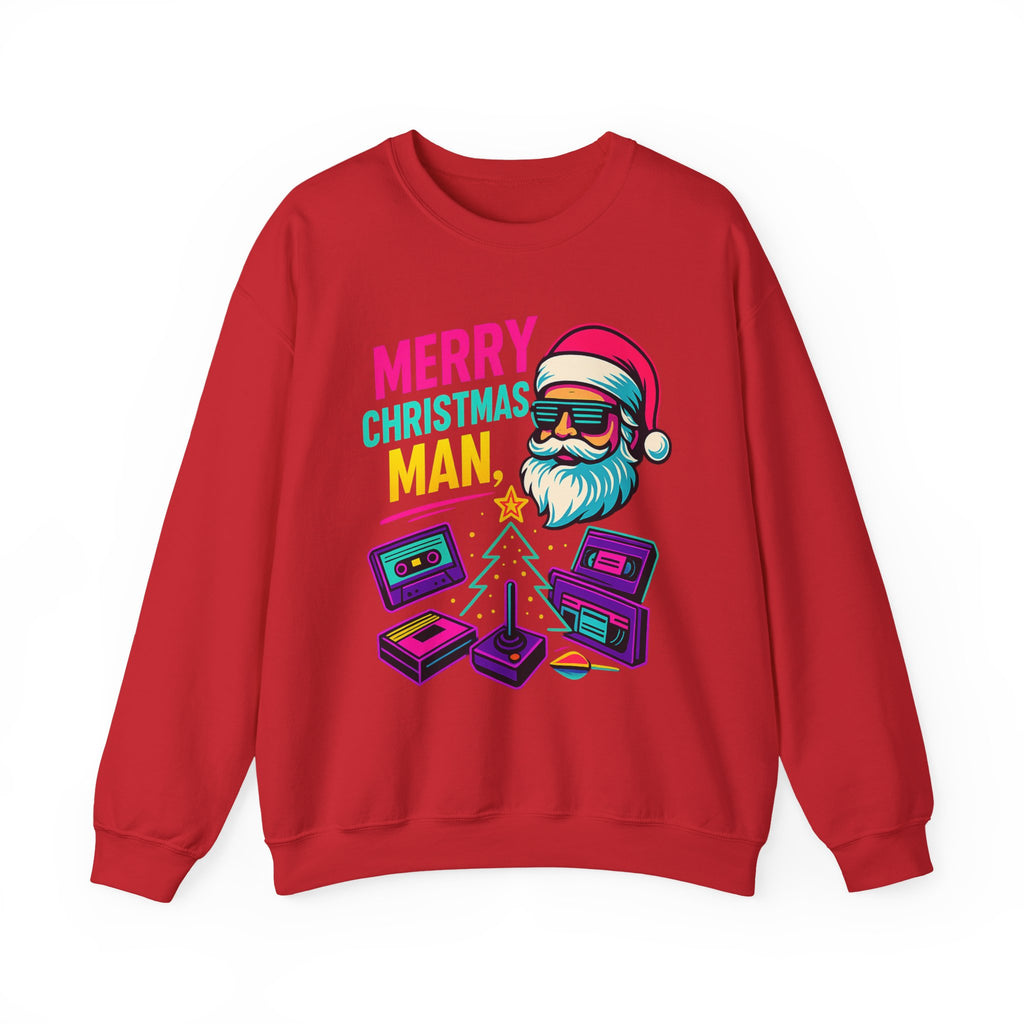 Merry Christmas Man Sweatshirt — Retro Gamer Santa Holiday Crewneck