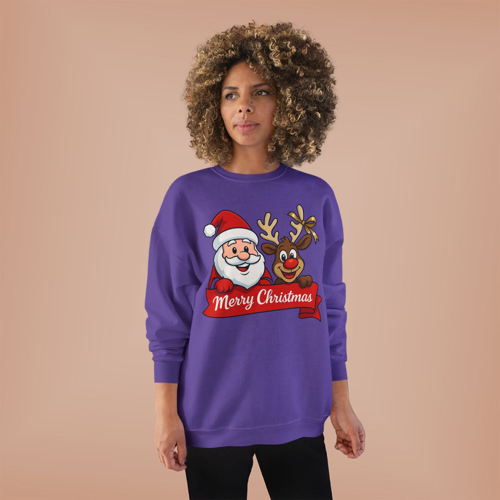 Christmas Crewneck Sweatshirt — Santa & Reindeer "Merry Christmas" Design