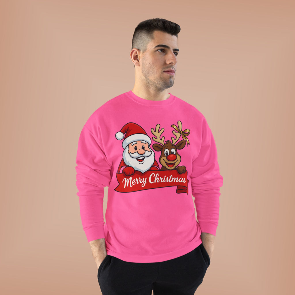 Christmas Crewneck Sweatshirt — Santa & Reindeer "Merry Christmas" Design