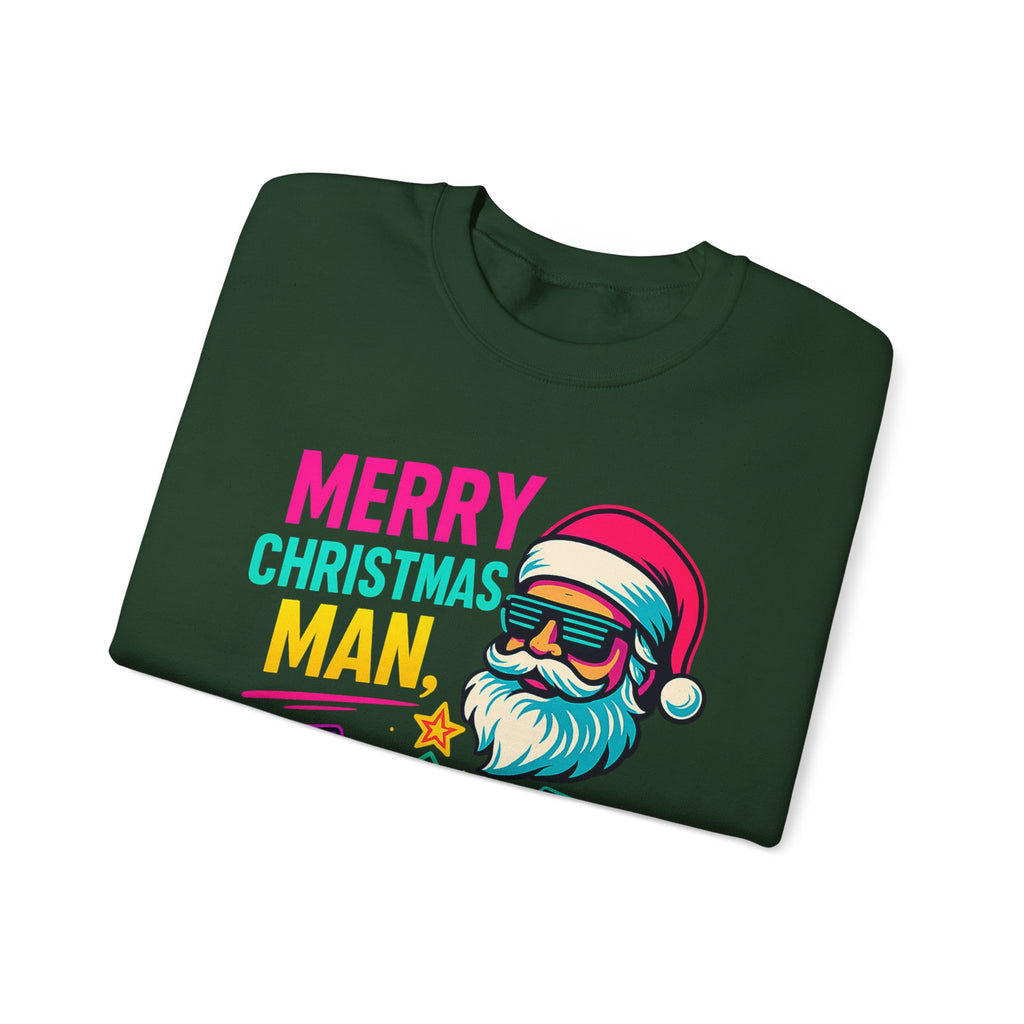 Merry Christmas Man Sweatshirt — Retro Gamer Santa Holiday Crewneck