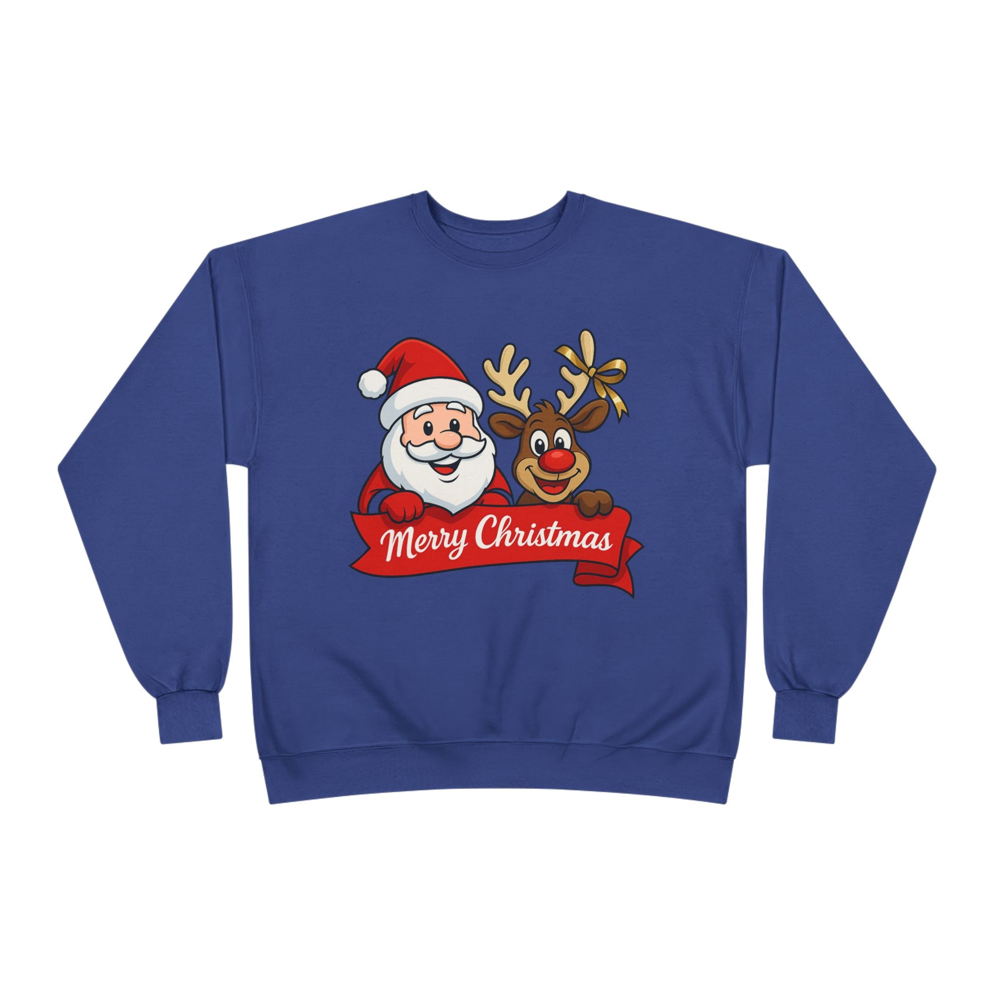 Christmas Crewneck Sweatshirt — Santa & Reindeer "Merry Christmas" Design