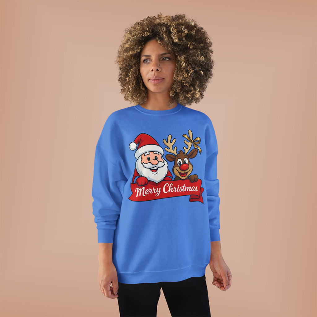 Christmas Crewneck Sweatshirt — Santa & Reindeer "Merry Christmas" Design