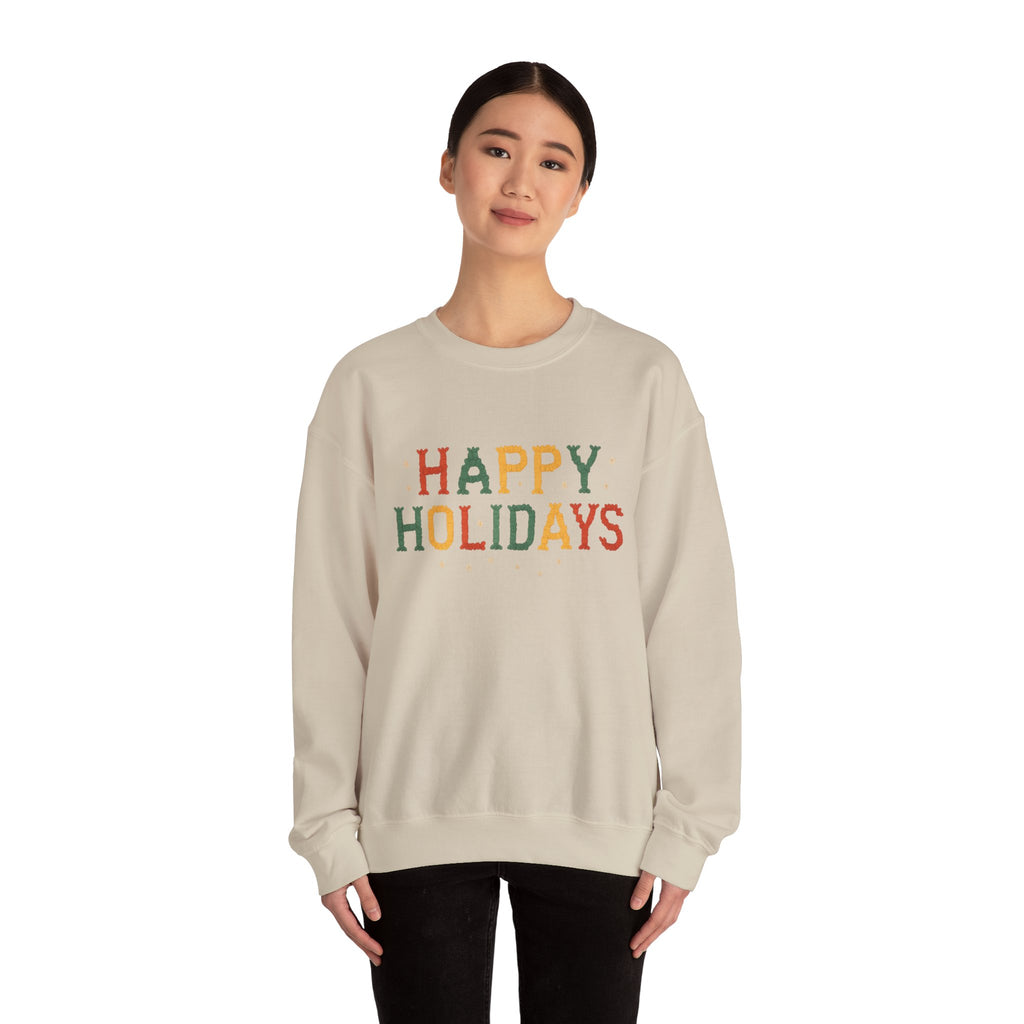 Happy Holidays Crewneck Sweatshirt — Festive Holiday Graphic Pullover