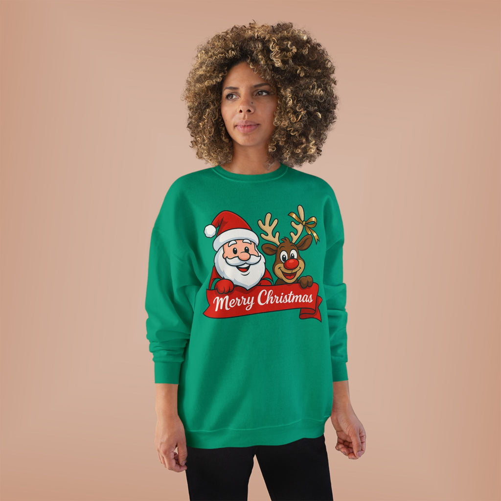 Christmas Crewneck Sweatshirt — Santa & Reindeer "Merry Christmas" Design