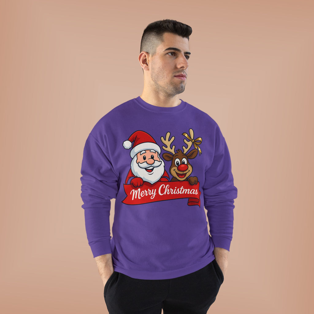 Christmas Crewneck Sweatshirt — Santa & Reindeer "Merry Christmas" Design