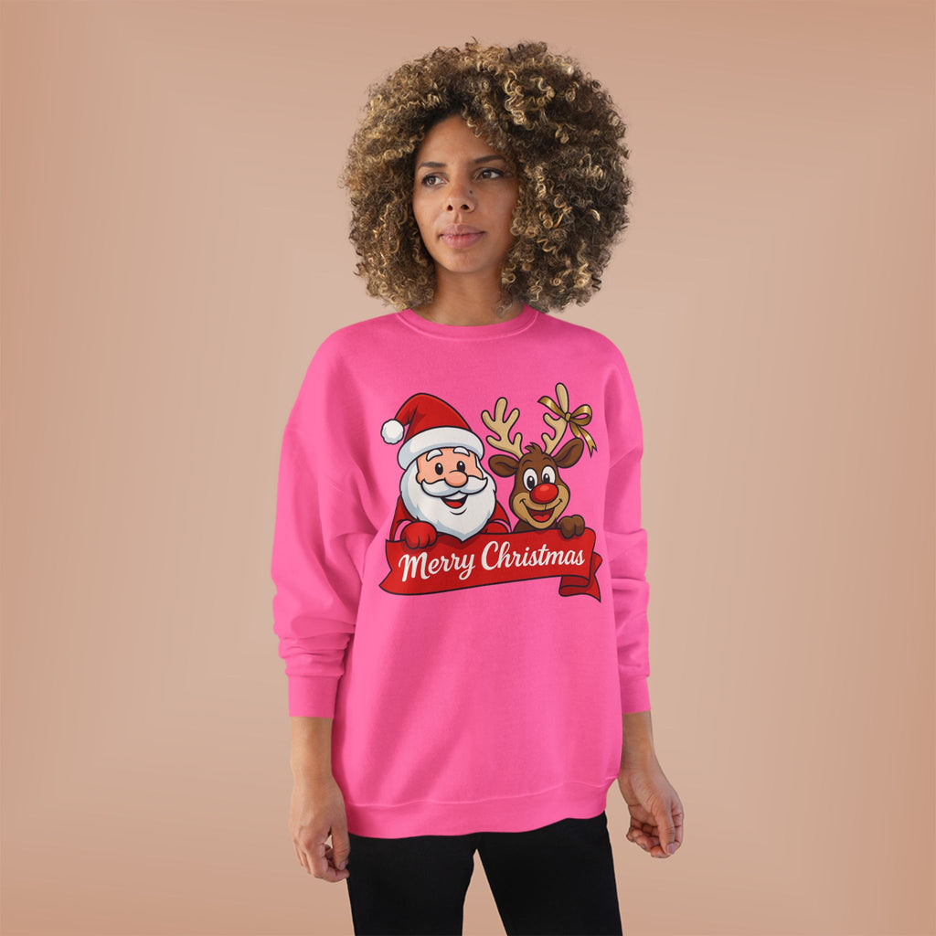 Christmas Crewneck Sweatshirt — Santa & Reindeer "Merry Christmas" Design