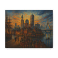 Boston Harbor Sunset Canvas Stretched Wall Art — Fenway Park Skyline Print