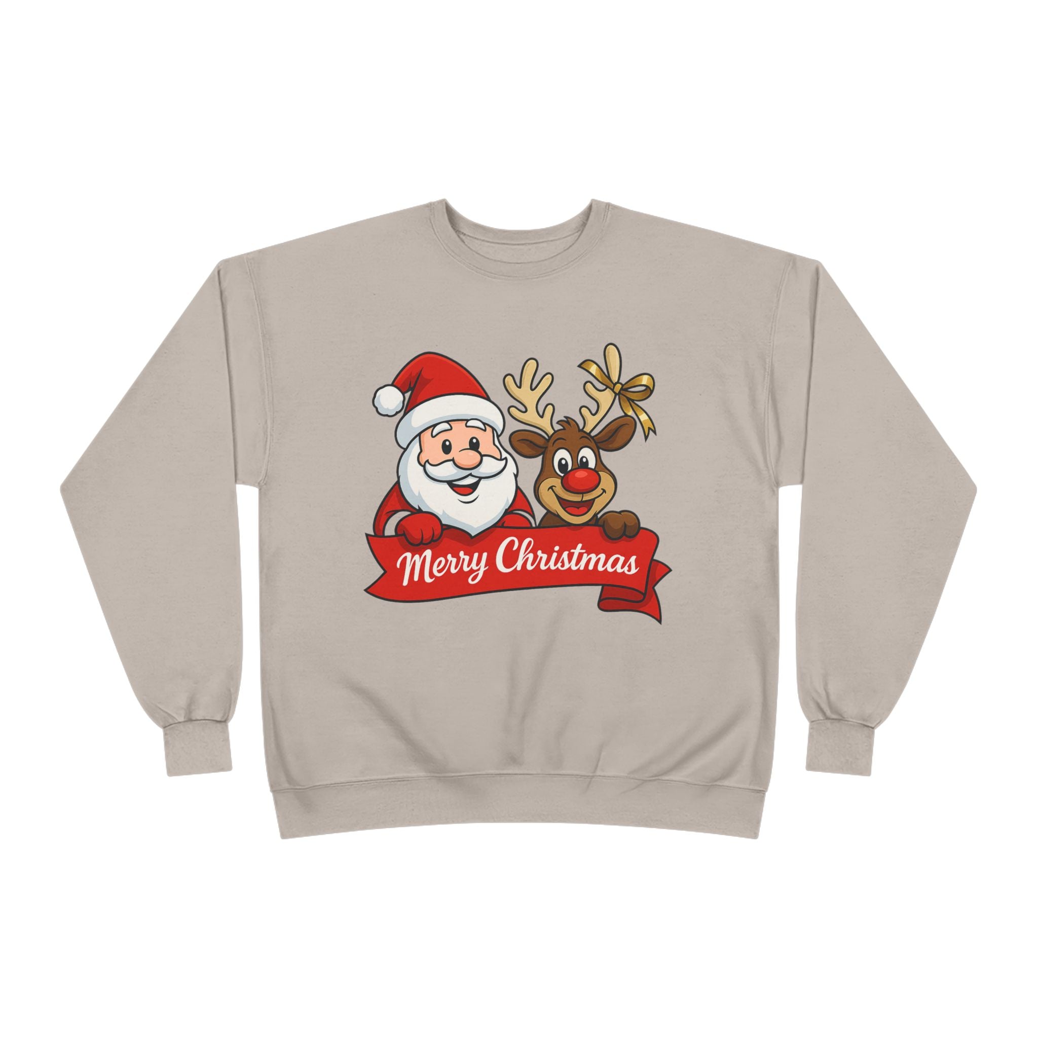 Christmas Crewneck Sweatshirt — Santa & Reindeer "Merry Christmas" Design