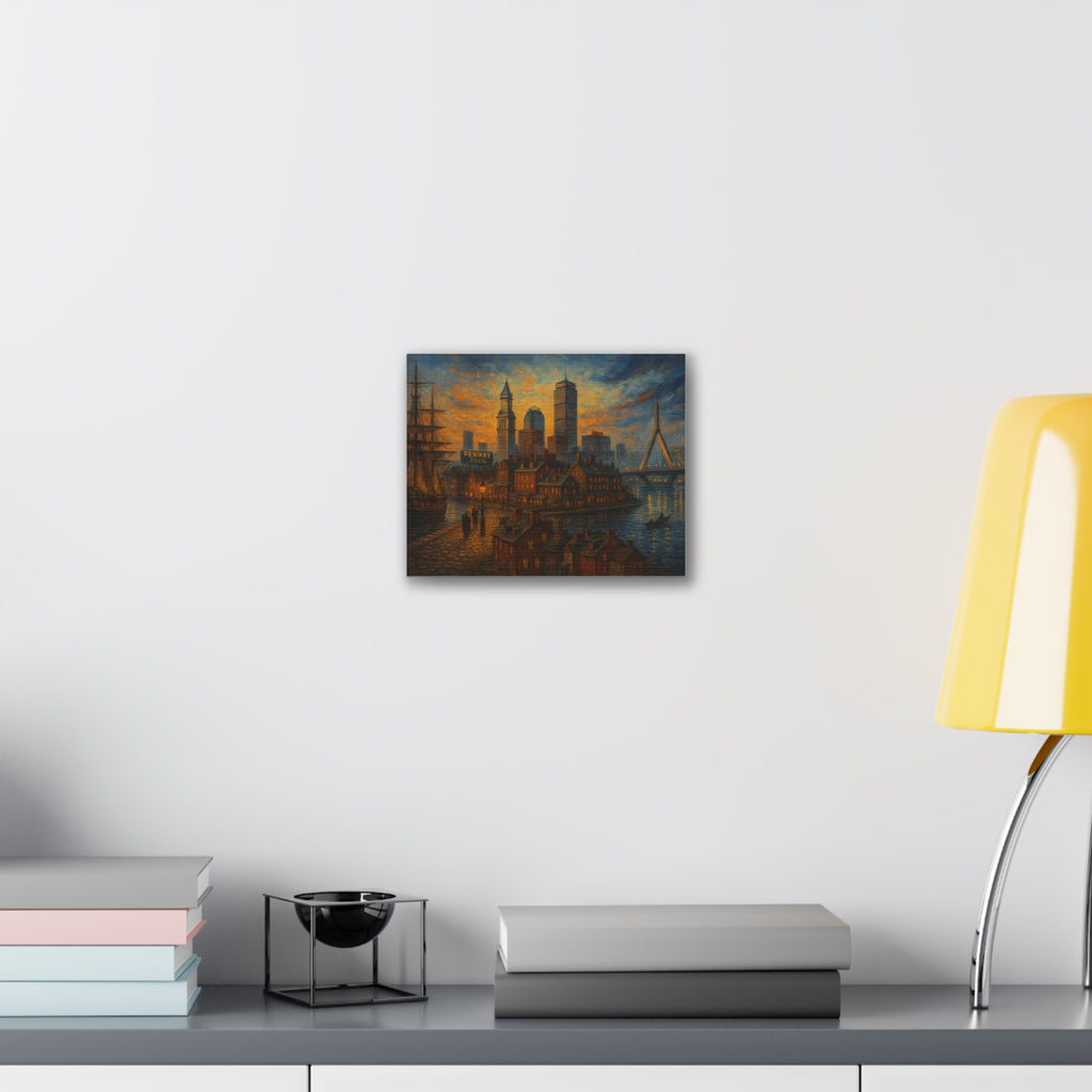 Boston Harbor Sunset Canvas Stretched Wall Art — Fenway Park Skyline Print