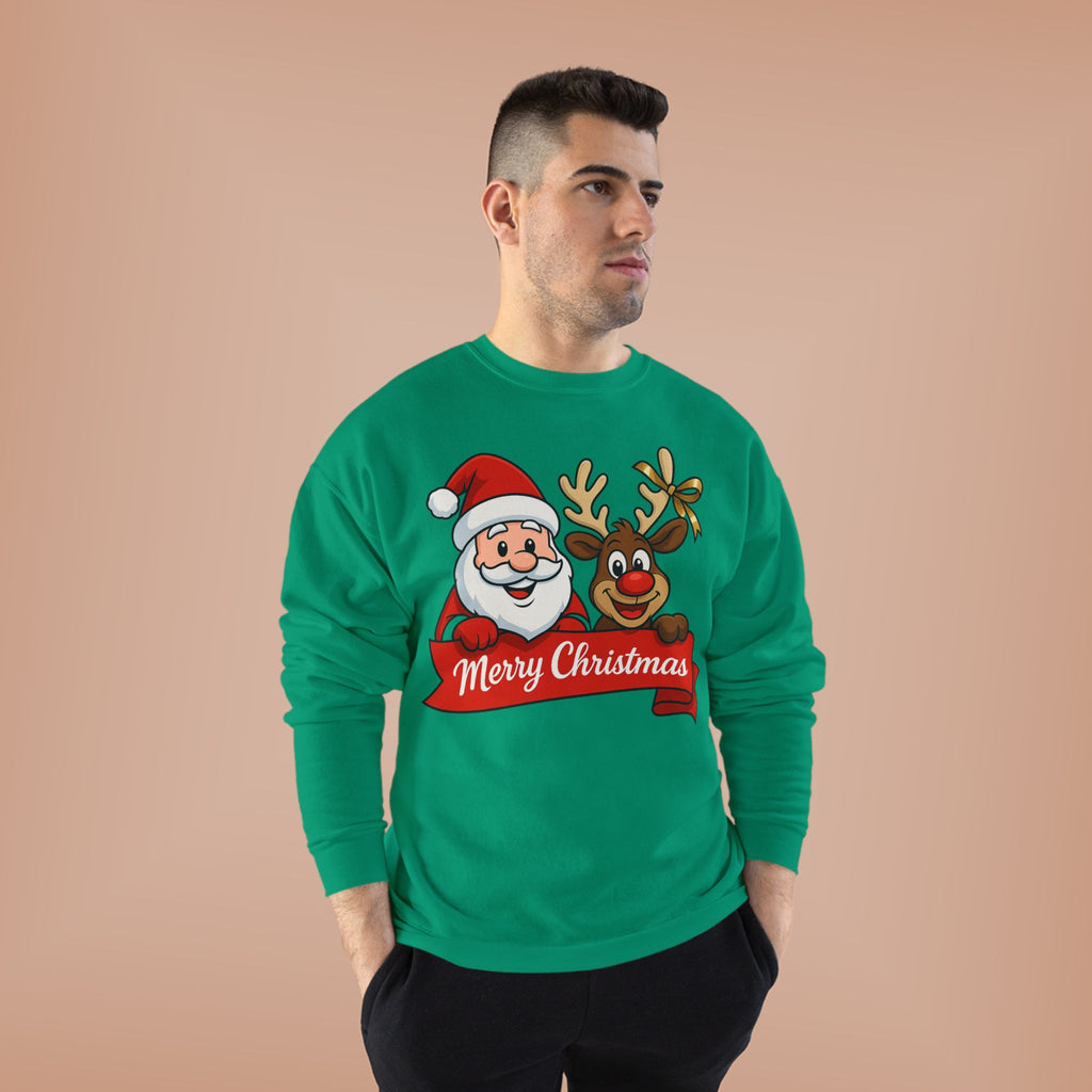 Christmas Crewneck Sweatshirt — Santa & Reindeer "Merry Christmas" Design