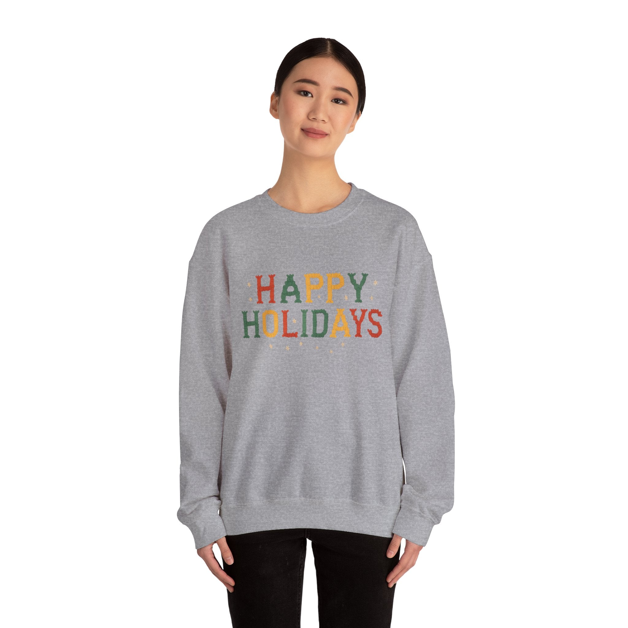 Happy Holidays Crewneck Sweatshirt — Festive Holiday Graphic Pullover