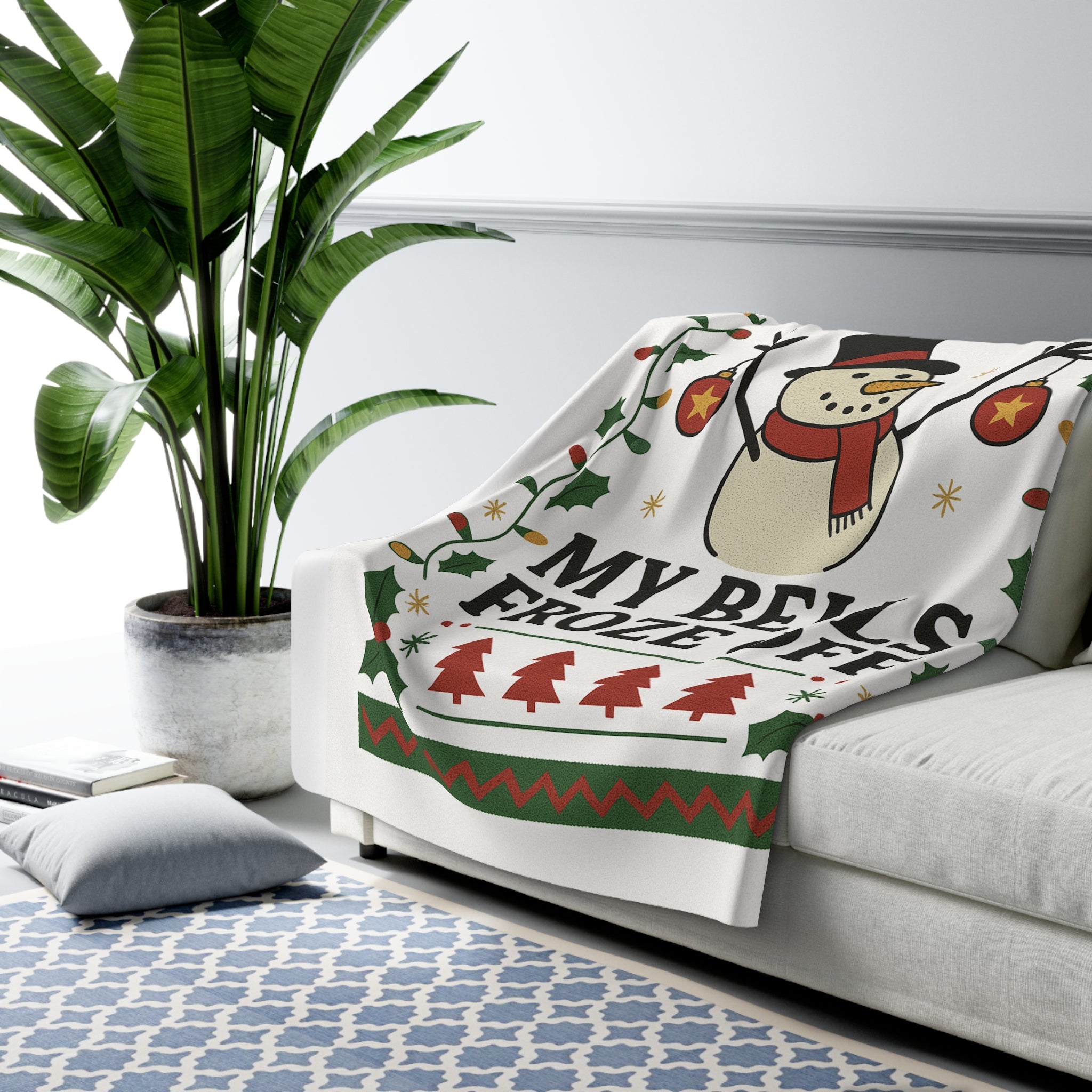 Cozy Holiday Sherpa Fleece Blanket - "It's Cold, My Bells Froze Off"