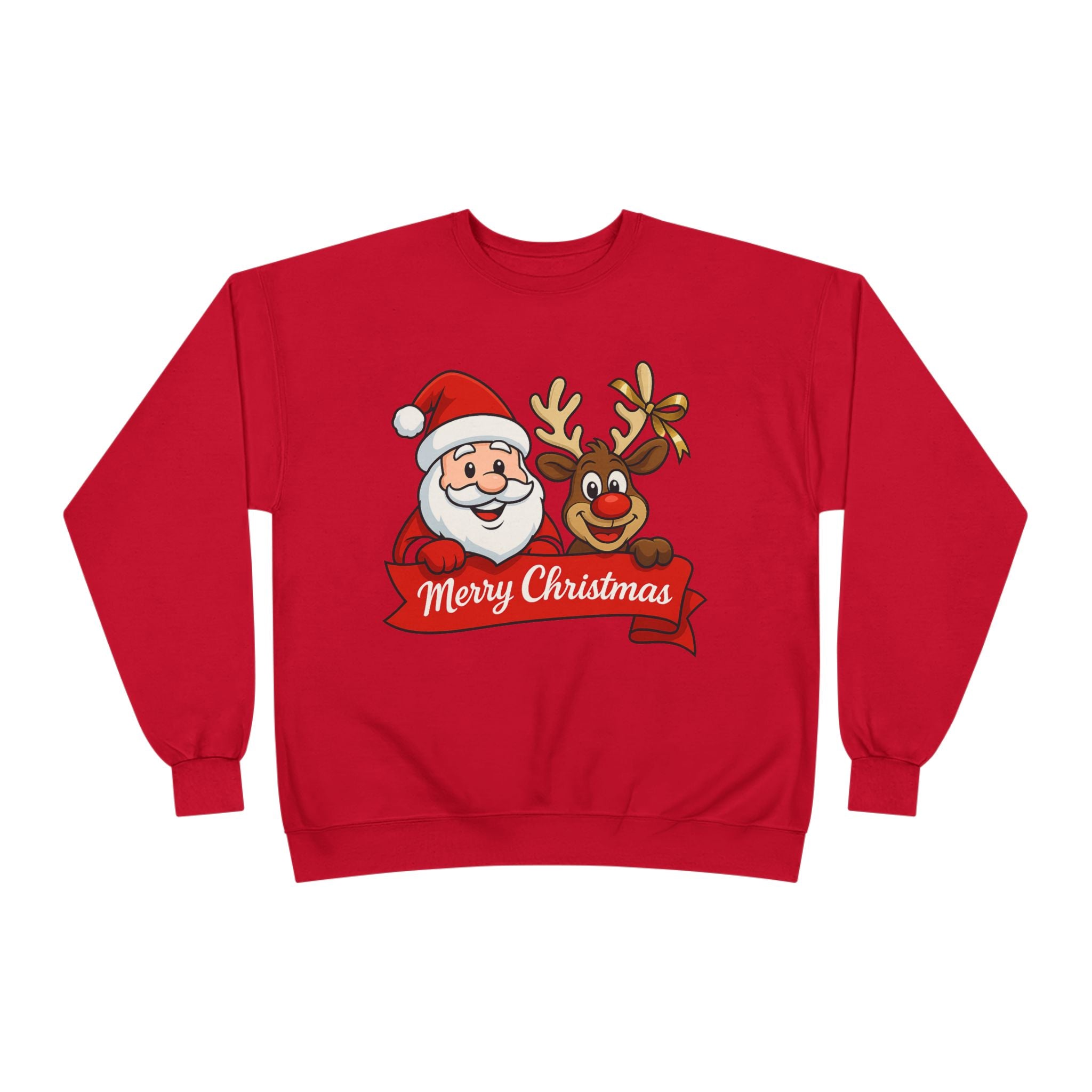 Christmas Crewneck Sweatshirt — Santa & Reindeer "Merry Christmas" Design