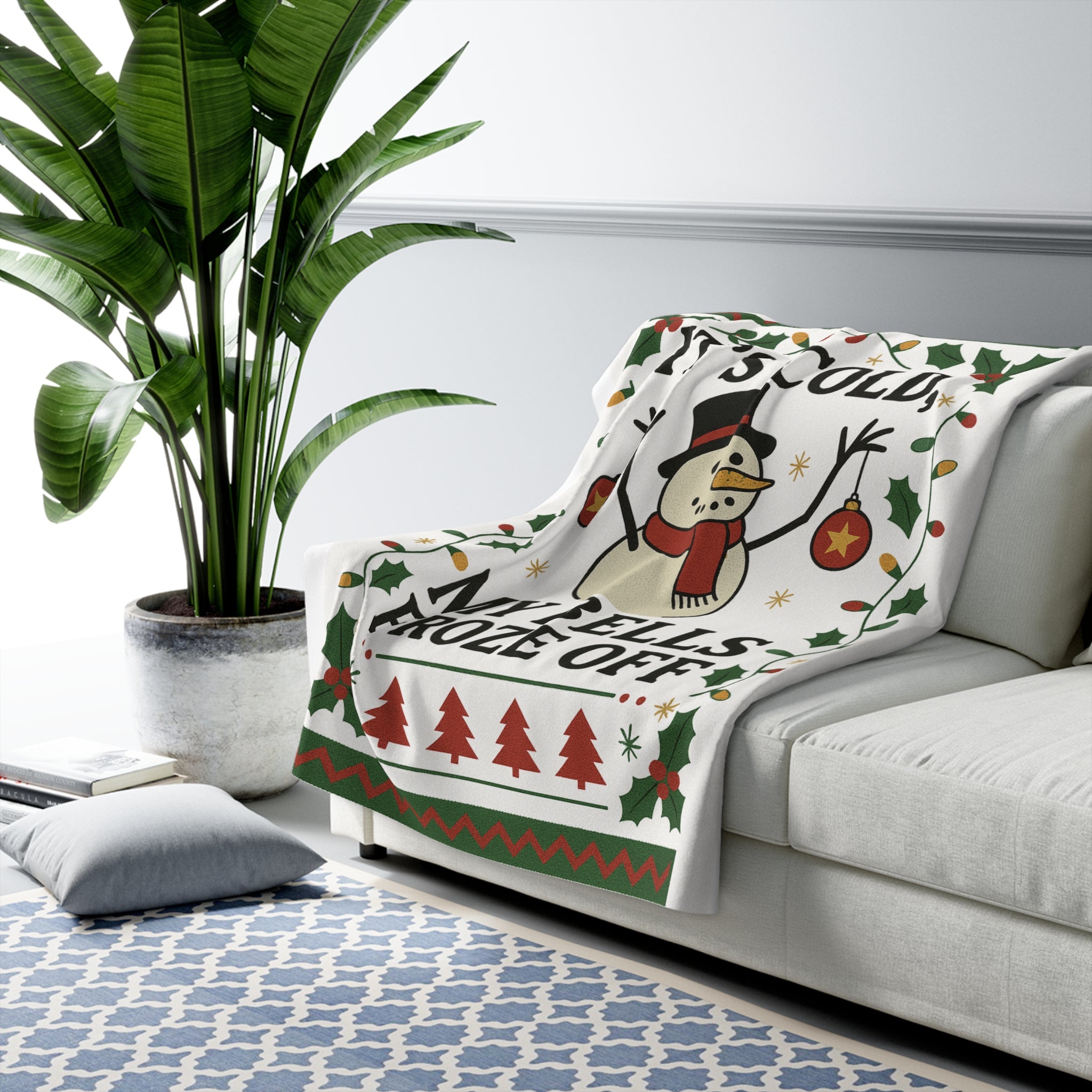 Cozy Holiday Sherpa Fleece Blanket - "It's Cold, My Bells Froze Off"