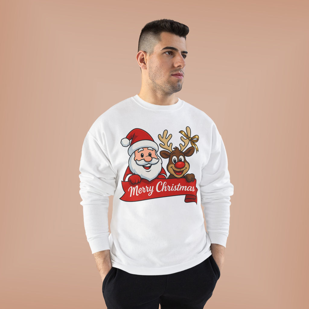 Christmas Crewneck Sweatshirt — Santa & Reindeer "Merry Christmas" Design