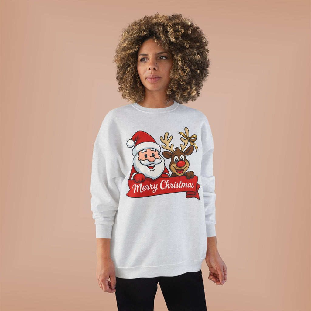 Christmas Crewneck Sweatshirt — Santa & Reindeer "Merry Christmas" Design