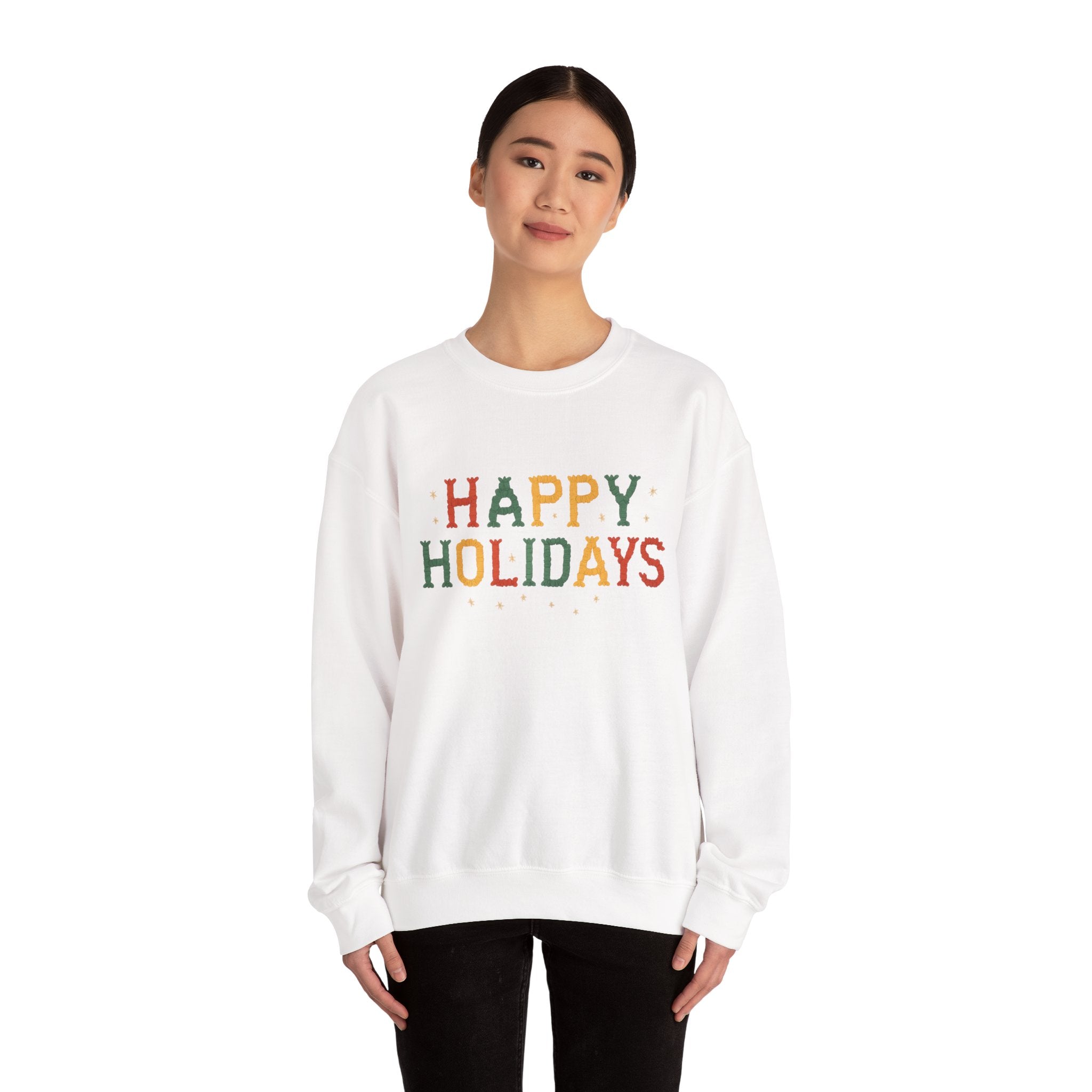Happy Holidays Crewneck Sweatshirt — Festive Holiday Graphic Pullover