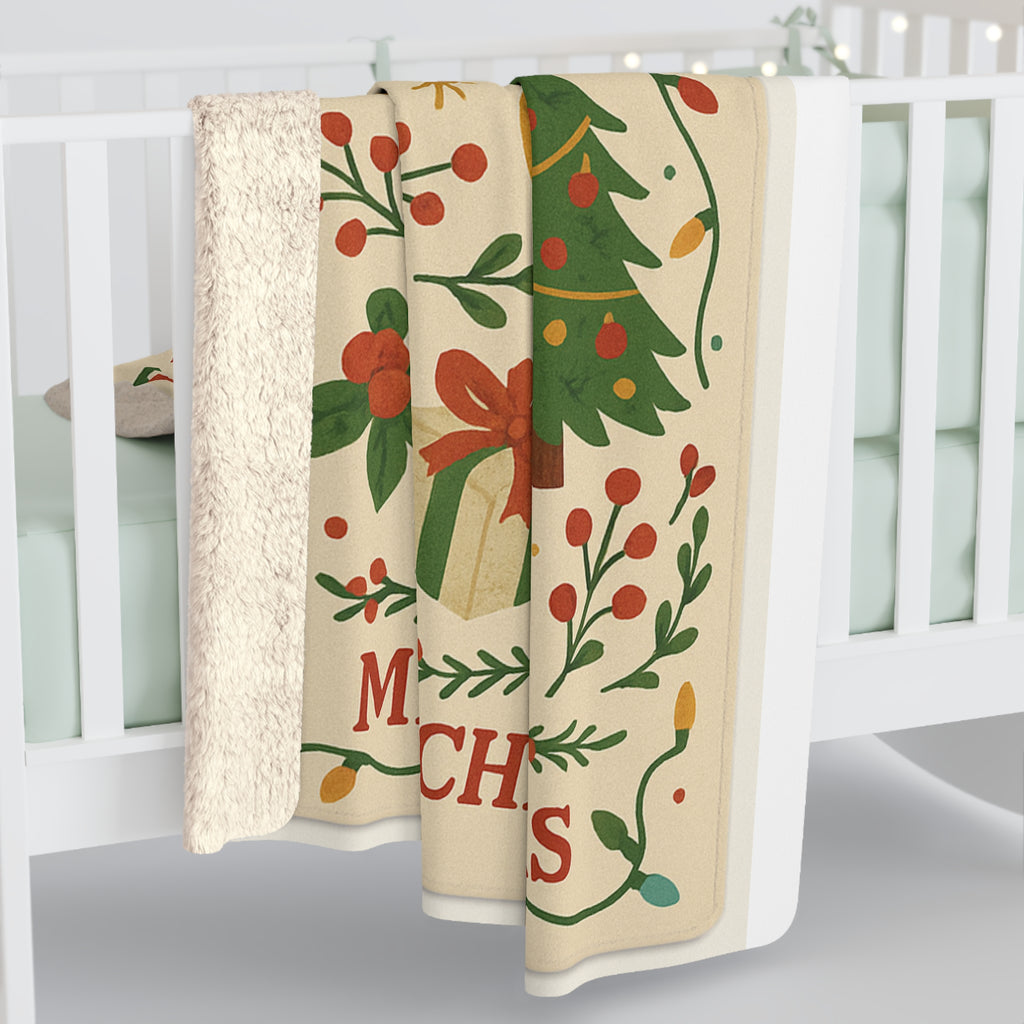 Christmas Sherpa Fleece Blanket - Cozy Holiday Decor with Merry Christmas Design