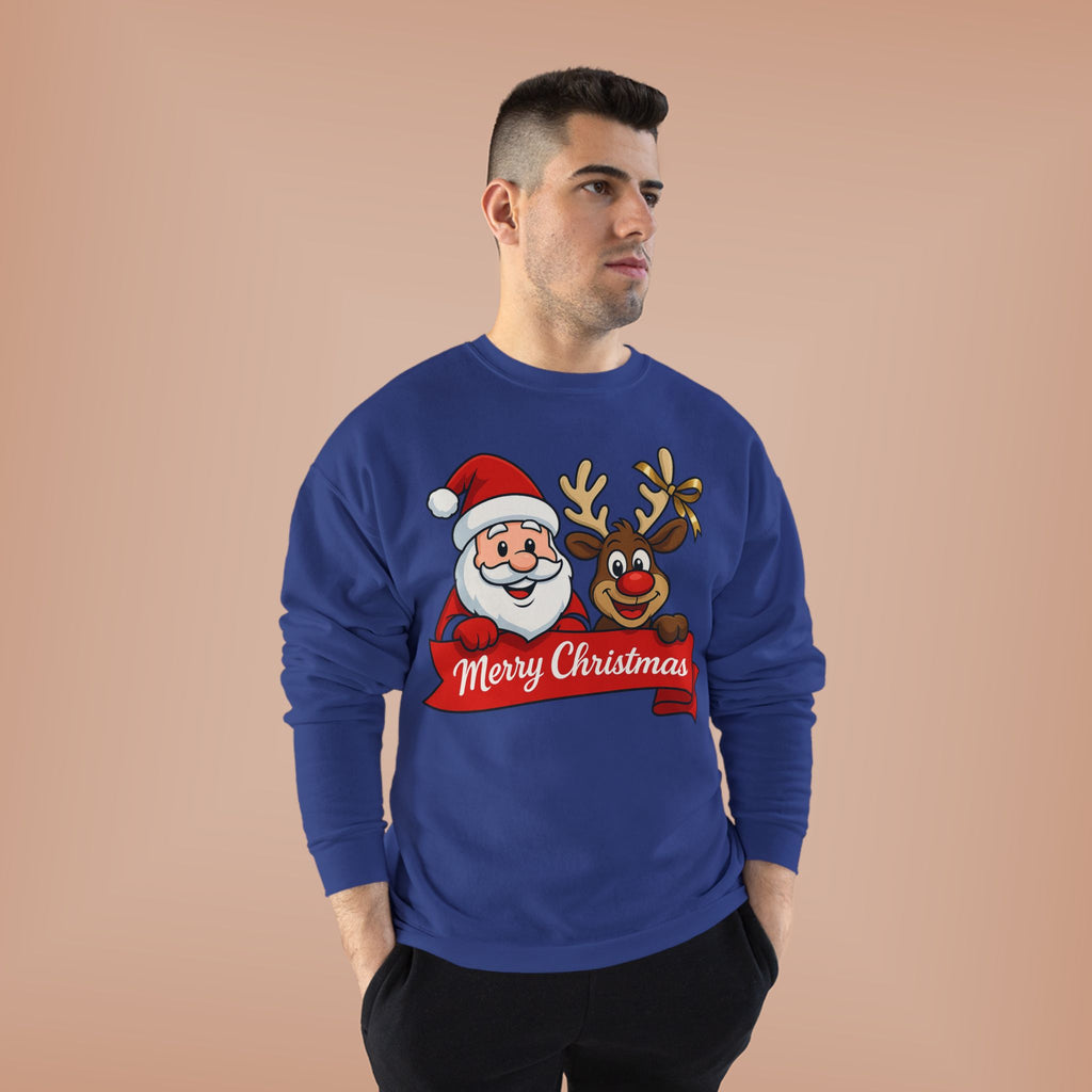 Christmas Crewneck Sweatshirt — Santa & Reindeer "Merry Christmas" Design